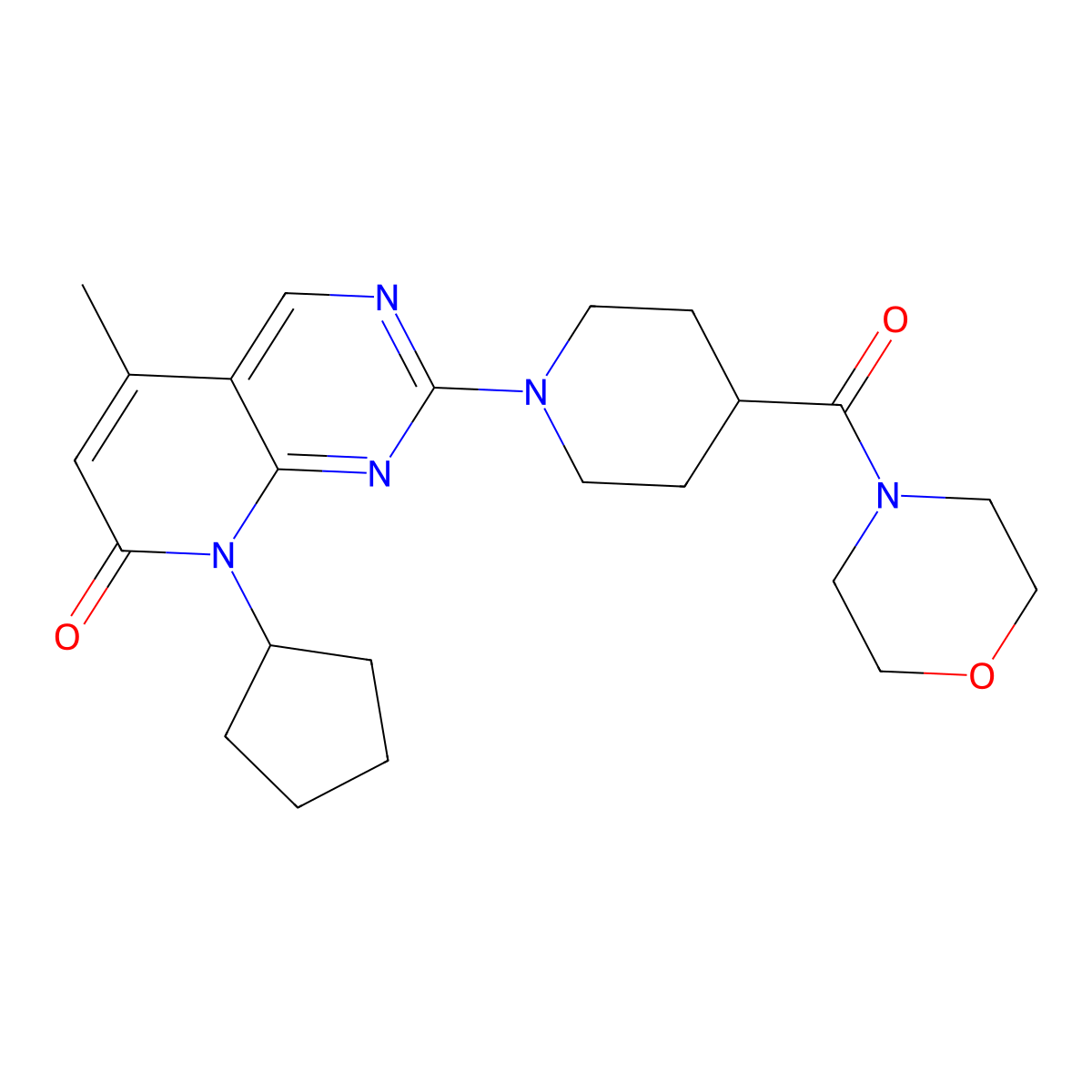 8-cyclopentyl-5-methyl-2-[4-(morpholine-4-carbonyl)piperidin-1-yl]-7H,8H-pyrido[2,3-d]pyrimidin-7-one molecular structure, CAS 2877647-89-5