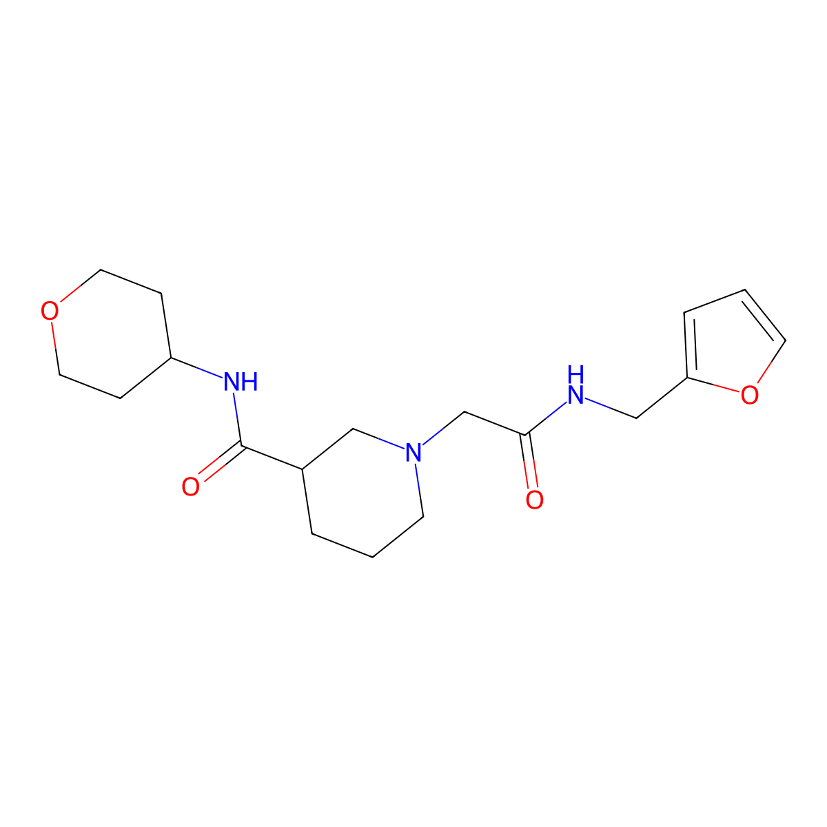 1-({[(furan-2-yl)methyl]carbamoyl}methyl)-N-(oxan-4-yl)piperidine-3-carboxamide molecular structure, CAS 2877647-90-8