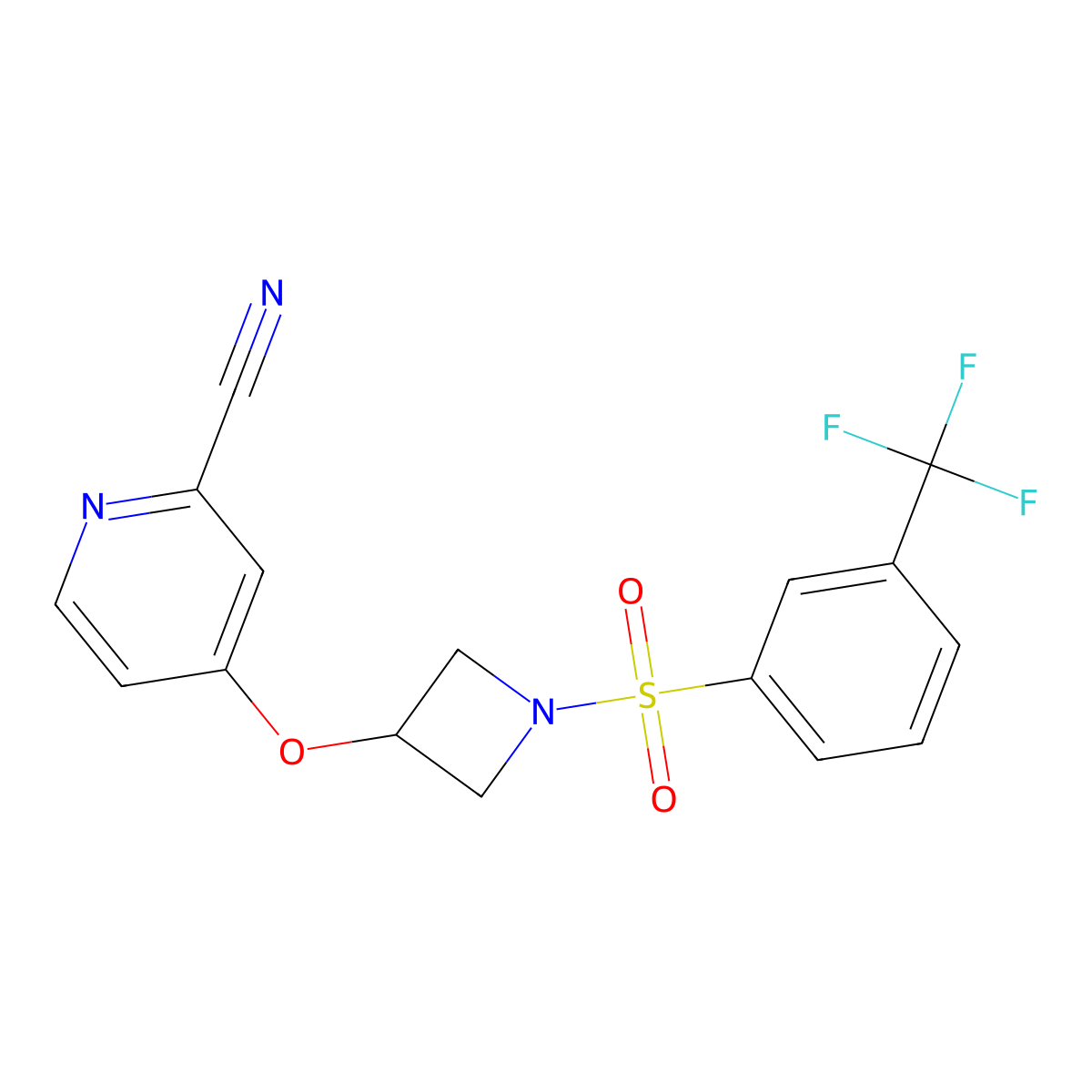 4-({1-[3-(Trifluoromethyl)benzenesulfonyl]azetidin-3-yl}oxy)pyridine-2-carbonitrile molecular structure, CAS 2877647-91-9