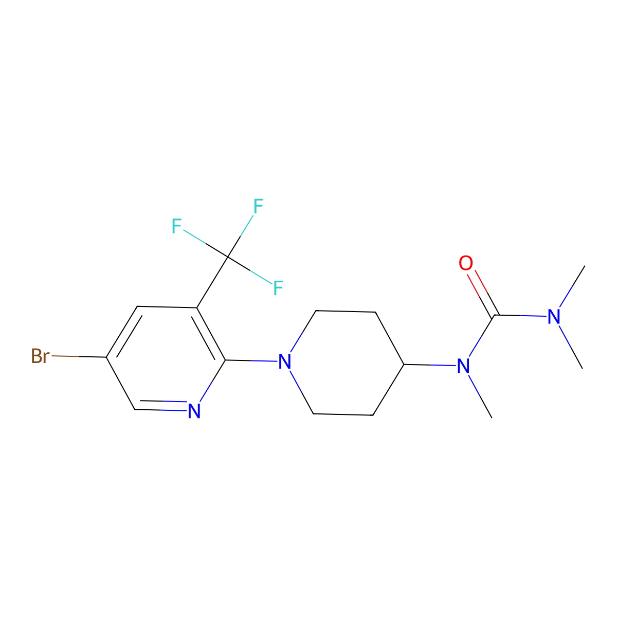 1-{1-[5-Bromo-3-(trifluoromethyl)pyridin-2-yl]piperidin-4-yl}-1,3,3-trimethylurea molecular structure, CAS 2877647-92-0