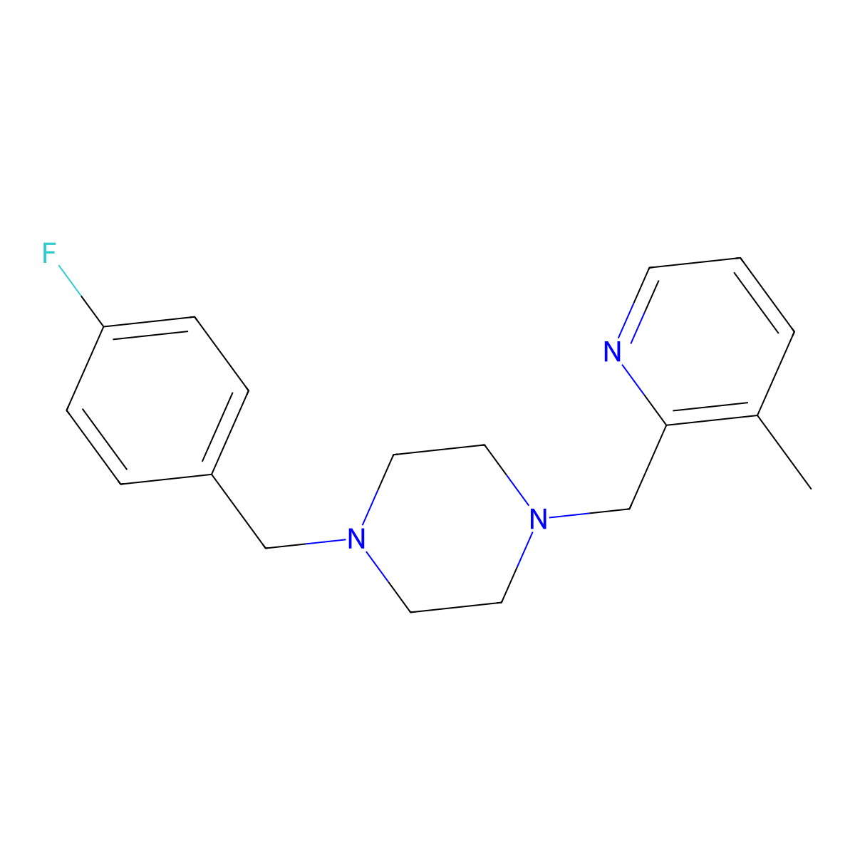 1-[(4-Fluorophenyl)methyl]-4-[(3-methylpyridin-2-yl)methyl]piperazine molecular structure, CAS 2877647-95-3