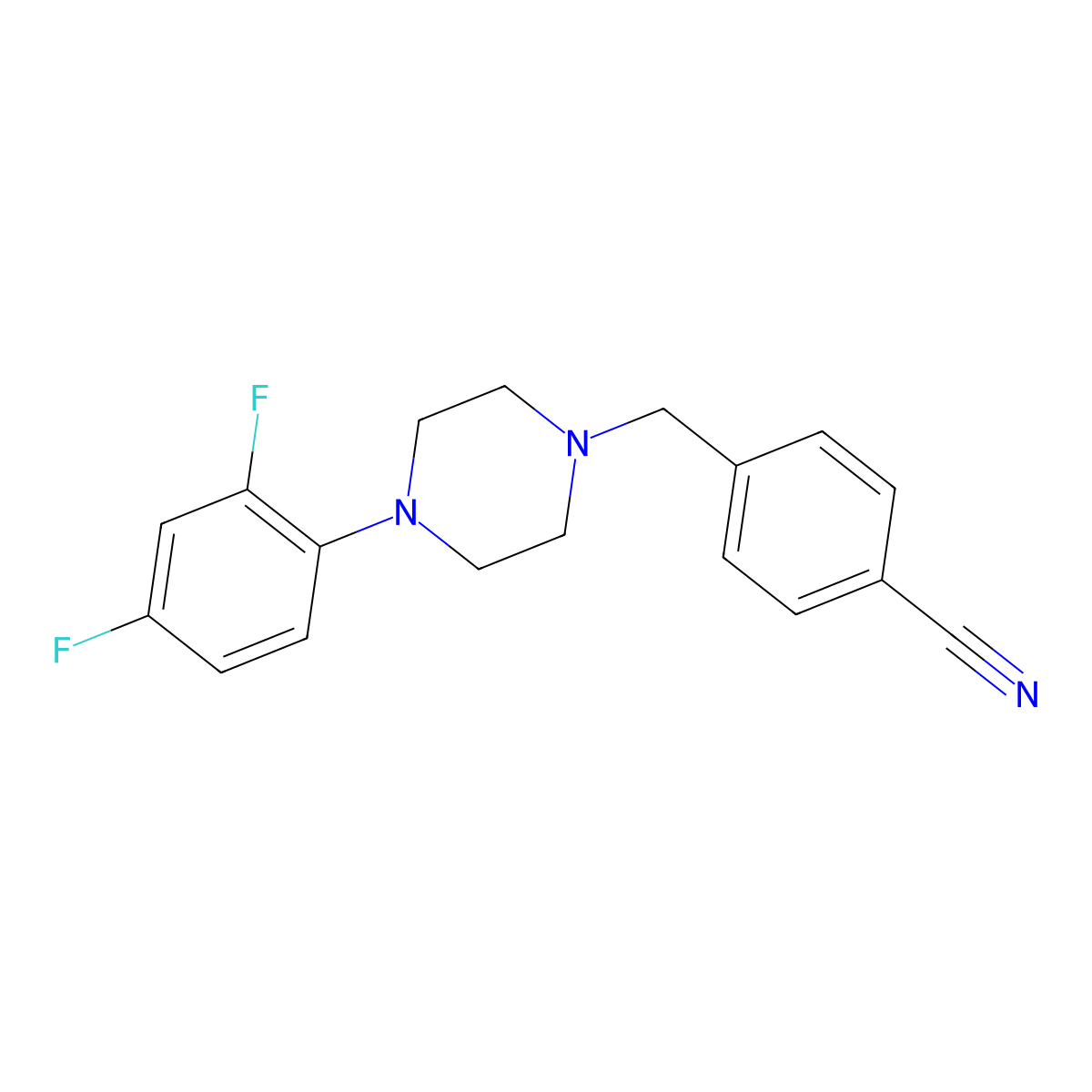 4-{[4-(2,4-Difluorophenyl)piperazin-1-yl]methyl}benzonitrile molecular structure, CAS 2877648-07-0
