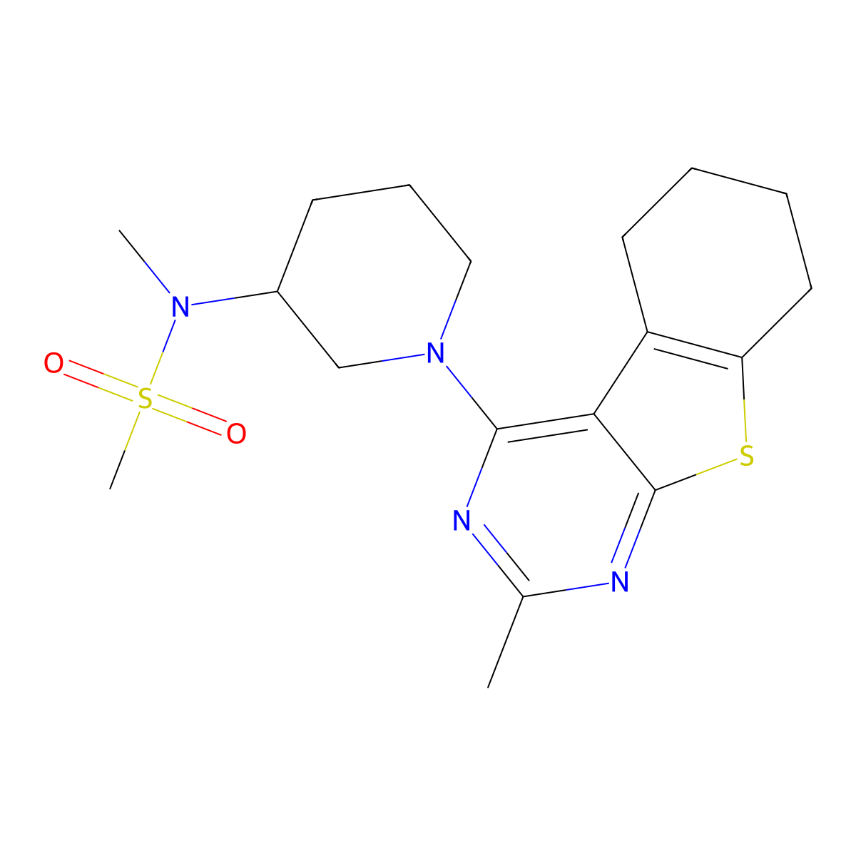 N-methyl-N-(1-{5-methyl-8-thia-4,6-diazatricyclo[7.4.0.0^{2,7}]trideca-1(9),2,4,6-tetraen-3-yl}piperidin-3-yl)methanesulfonamide molecular structure, CAS 2877648-08-1