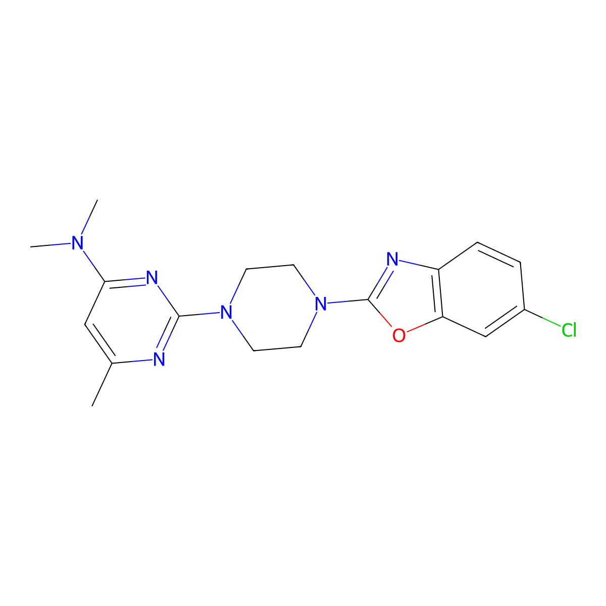 2-[4-(6-chloro-1,3-benzoxazol-2-yl)piperazin-1-yl]-N,N,6-trimethylpyrimidin-4-amine molecular structure, CAS 2877648-10-5