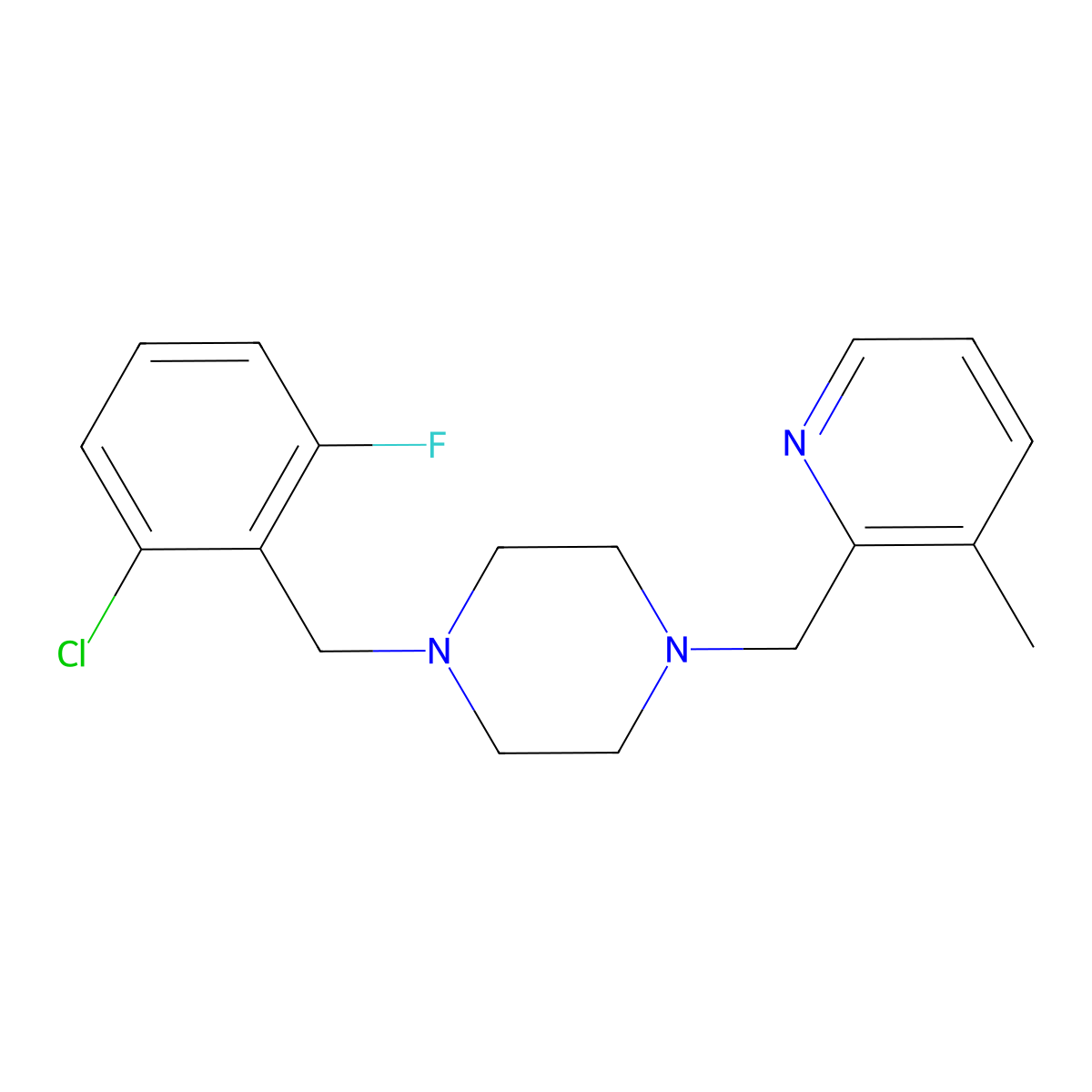 1-[(2-Chloro-6-fluorophenyl)methyl]-4-[(3-methylpyridin-2-yl)methyl]piperazine molecular structure, CAS 2877648-12-7