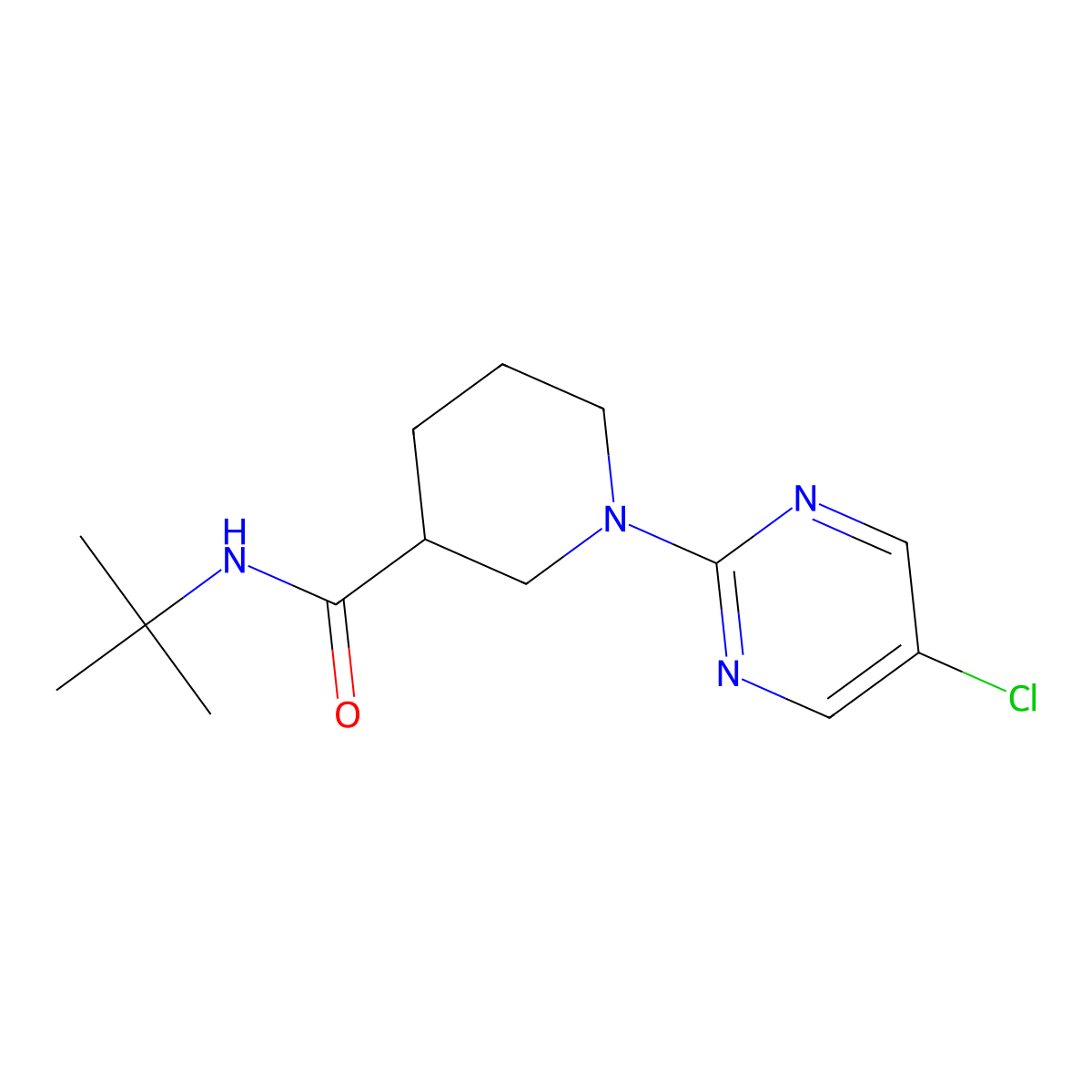 N-tert-butyl-1-(5-chloropyrimidin-2-yl)piperidine-3-carboxamide molecular structure, CAS 2877648-21-8