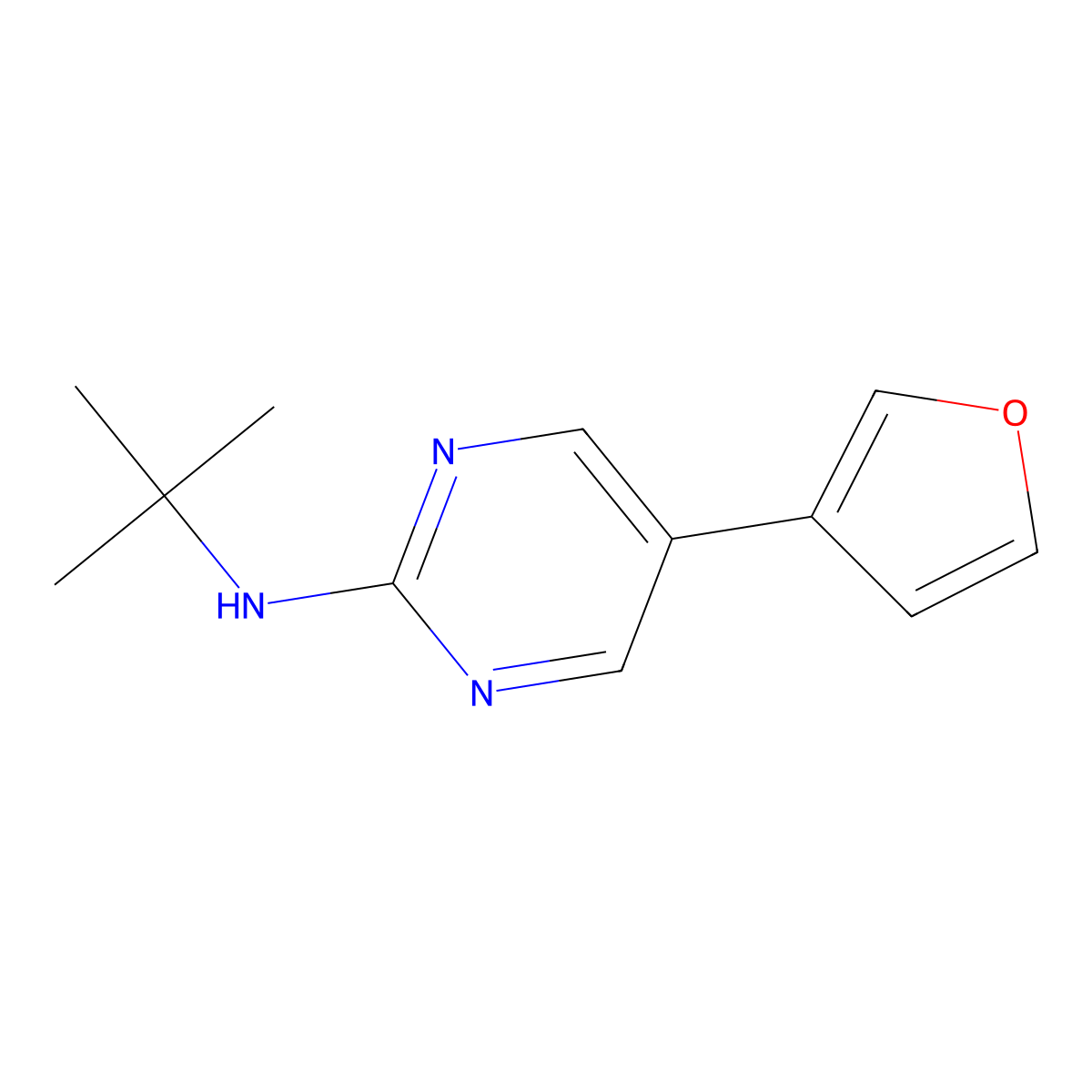 N-tert-butyl-5-(furan-3-yl)pyrimidin-2-amine molecular structure, CAS 2877648-28-5