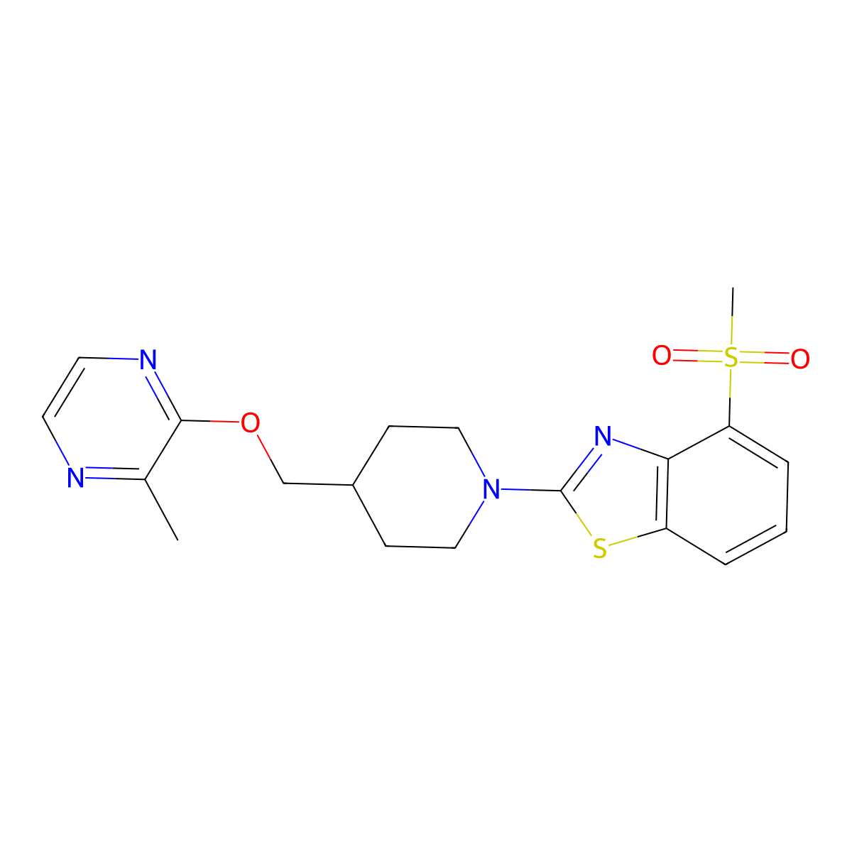 4-Methanesulfonyl-2-(4-{[(3-methylpyrazin-2-yl)oxy]methyl}piperidin-1-yl)-1,3-benzothiazole molecular structure, CAS 2877648-30-9