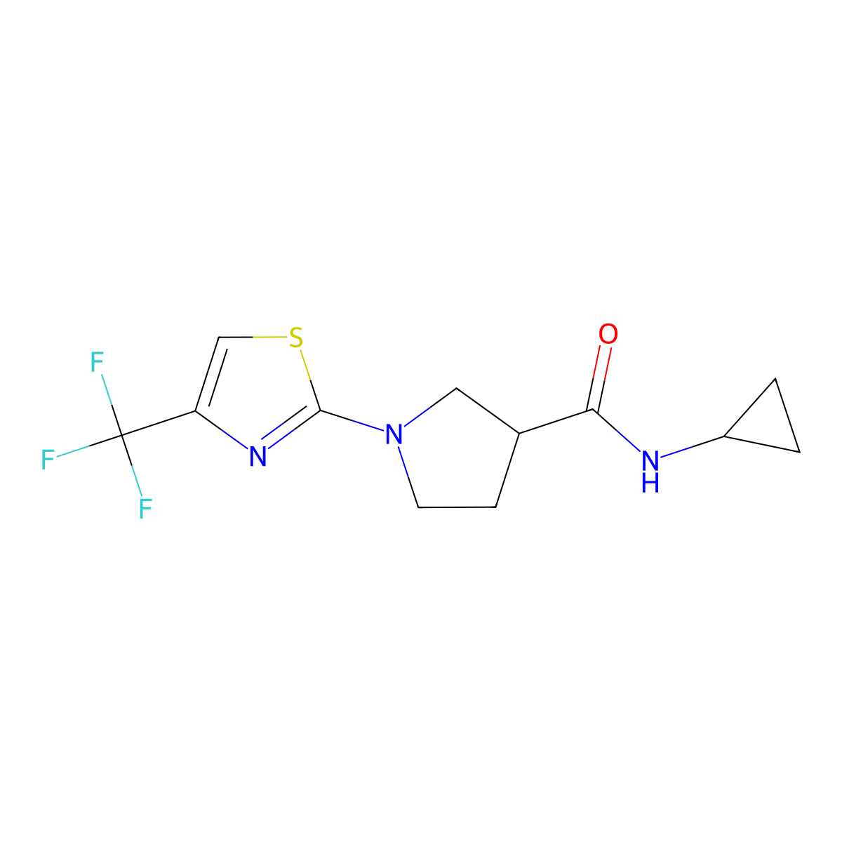 N-cyclopropyl-1-[4-(trifluoromethyl)-1,3-thiazol-2-yl]pyrrolidine-3-carboxamide molecular structure, CAS 2877648-31-0