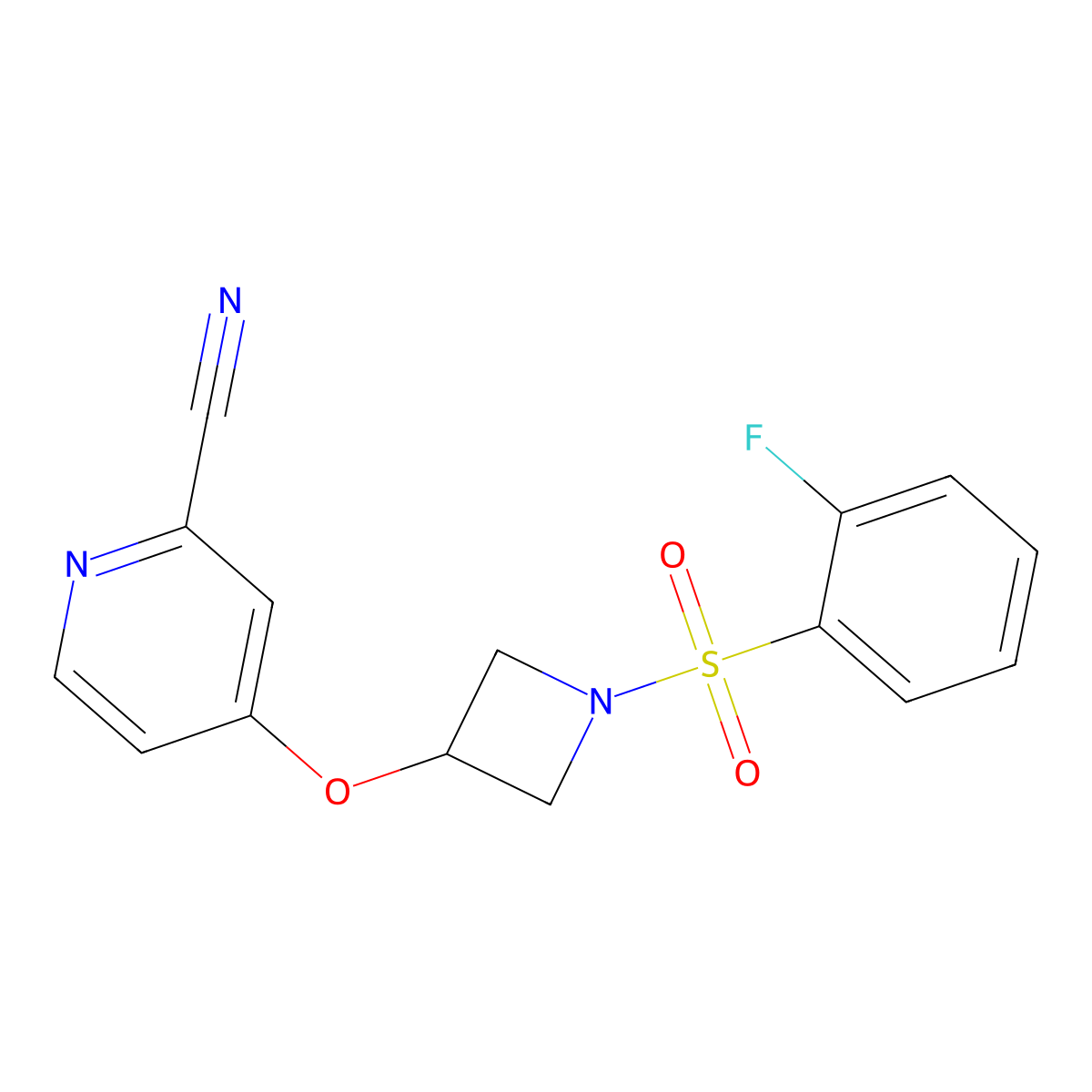 4-{[1-(2-Fluorobenzenesulfonyl)azetidin-3-yl]oxy}pyridine-2-carbonitrile molecular structure, CAS 2877648-38-7