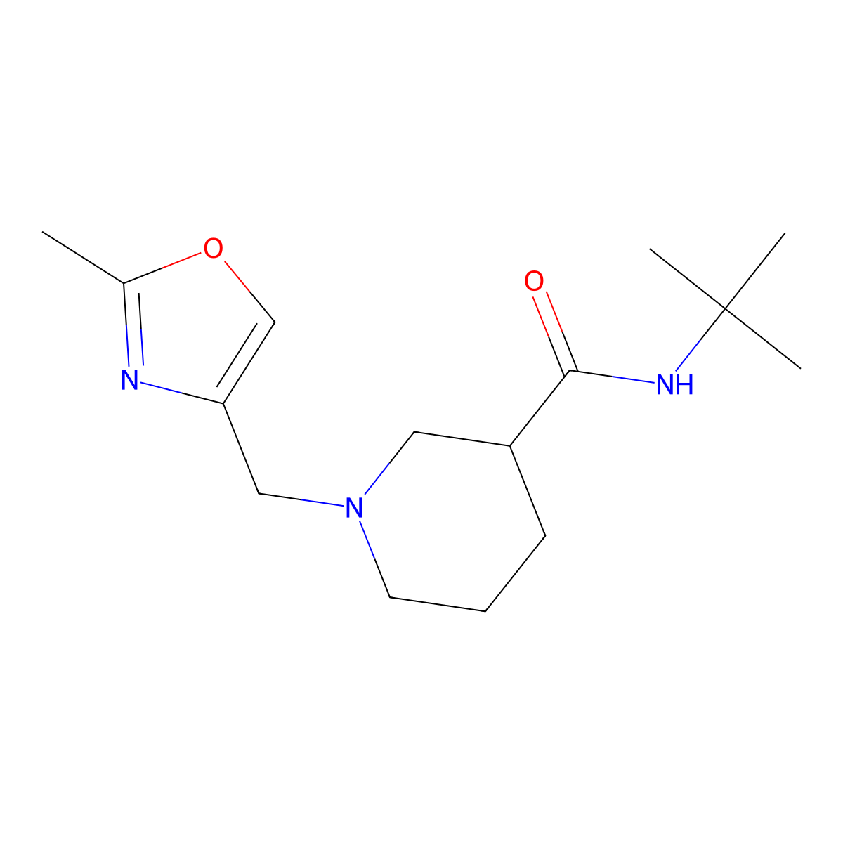 N-tert-butyl-1-[(2-methyl-1,3-oxazol-4-yl)methyl]piperidine-3-carboxamide molecular structure, CAS 2877648-39-8