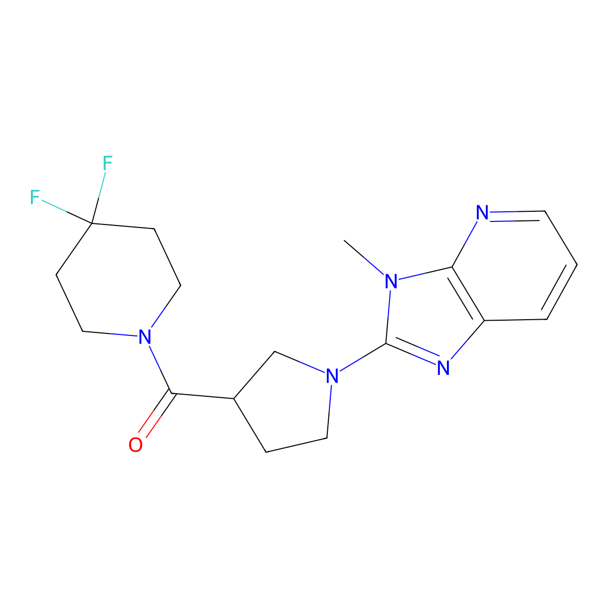 4,4-difluoro-1-(1-{3-methyl-3H-imidazo[4,5-b]pyridin-2-yl}pyrrolidine-3-carbonyl)piperidine molecular structure, CAS 2877648-42-3