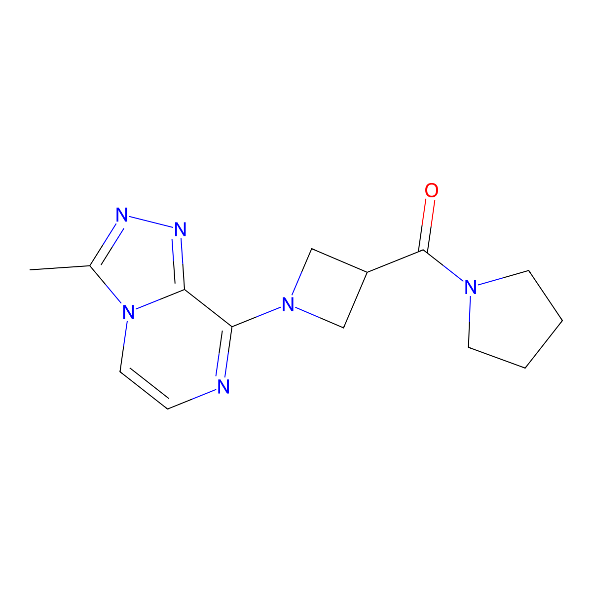 1-(1-{3-Methyl-[1,2,4]triazolo[4,3-a]pyrazin-8-yl}azetidine-3-carbonyl)pyrrolidine molecular structure, CAS 2877648-48-9