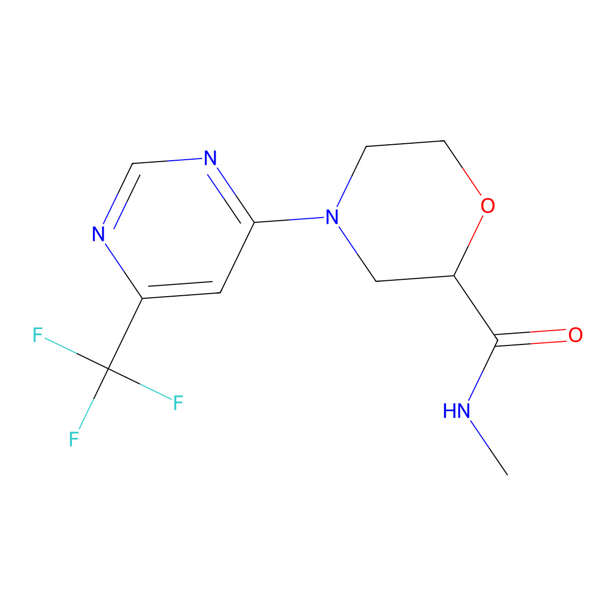 N-methyl-4-[6-(trifluoromethyl)pyrimidin-4-yl]morpholine-2-carboxamide molecular structure, CAS 2877648-49-0