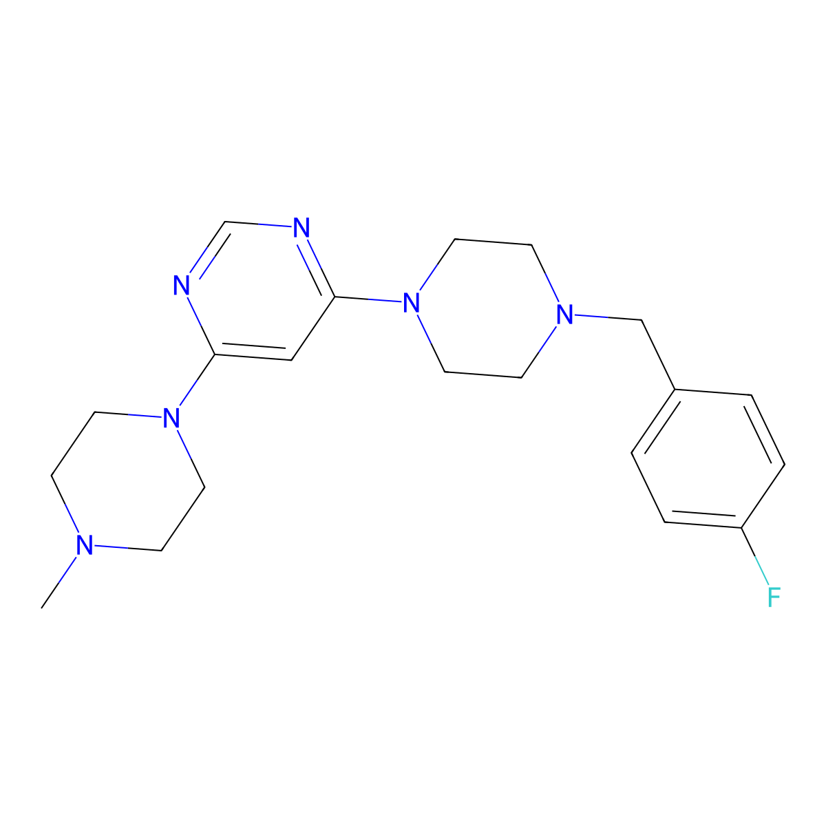 4-{4-[(4-Fluorophenyl)methyl]piperazin-1-yl}-6-(4-methylpiperazin-1-yl)pyrimidine molecular structure, CAS 2877648-51-4