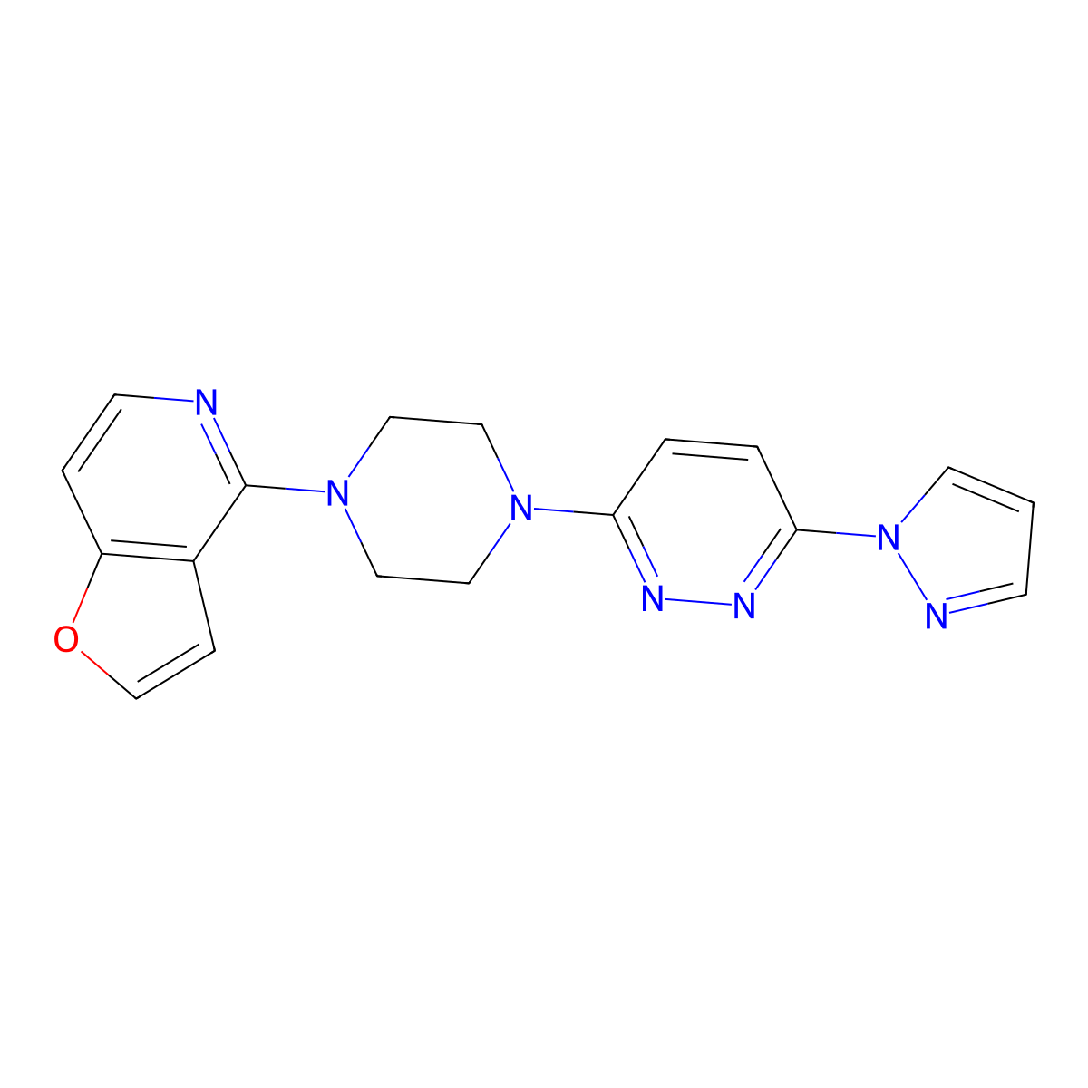 3-(4-{furo[3,2-c]pyridin-4-yl}piperazin-1-yl)-6-(1H-pyrazol-1-yl)pyridazine molecular structure, CAS 2877648-54-7