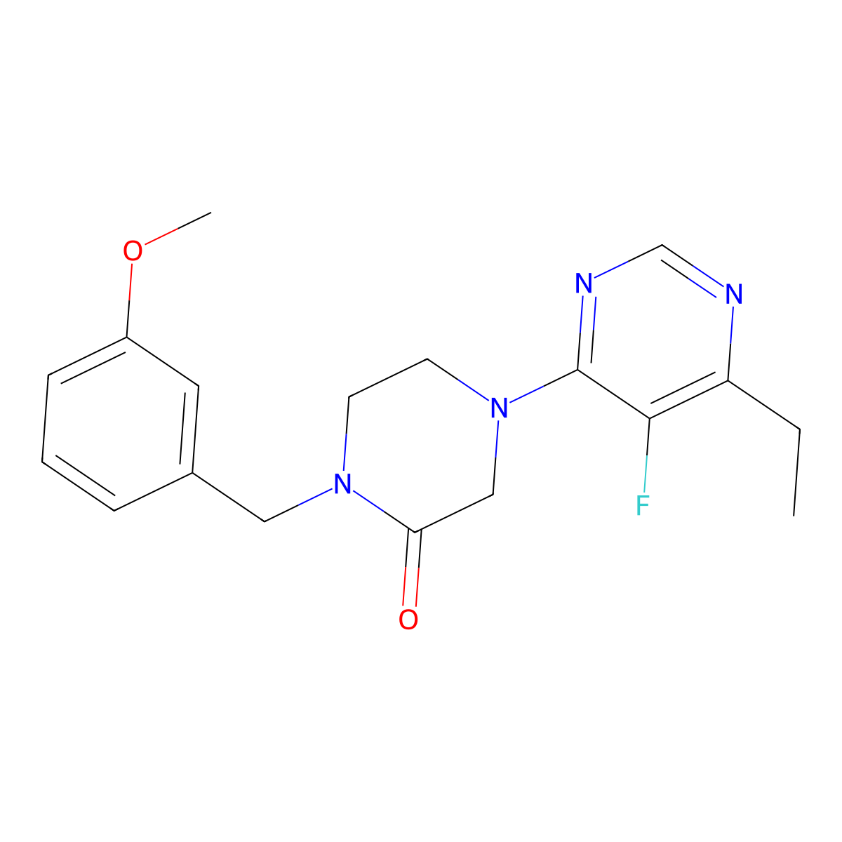 4-(6-Ethyl-5-fluoropyrimidin-4-yl)-1-[(3-methoxyphenyl)methyl]piperazin-2-one molecular structure, CAS 2877648-60-5