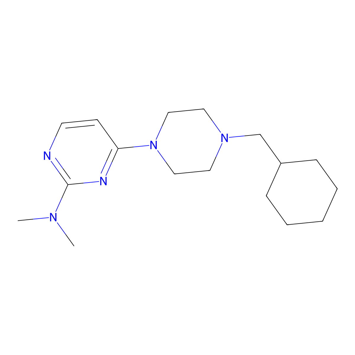 4-[4-(cyclohexylmethyl)piperazin-1-yl]-N,N-dimethylpyrimidin-2-amine molecular structure, CAS 2877648-68-3