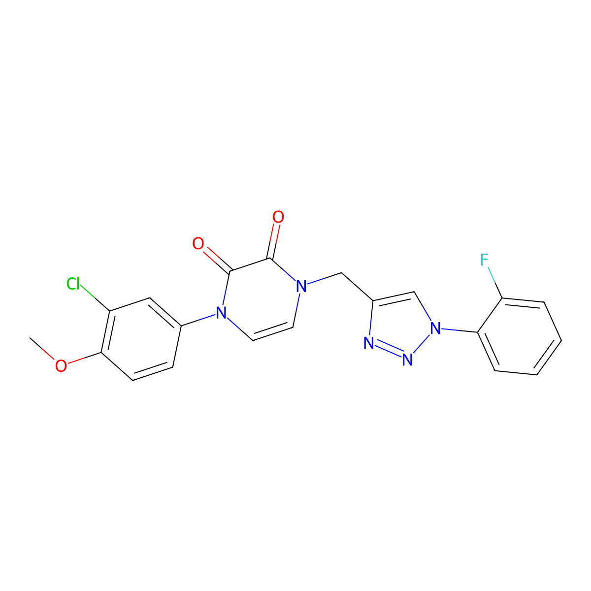 1-(3-chloro-4-methoxyphenyl)-4-{[1-(2-fluorophenyl)-1H-1,2,3-triazol-4-yl]methyl}-1,2,3,4-tetrahydropyrazine-2,3-dione molecular structure, CAS 2877648-71-8
