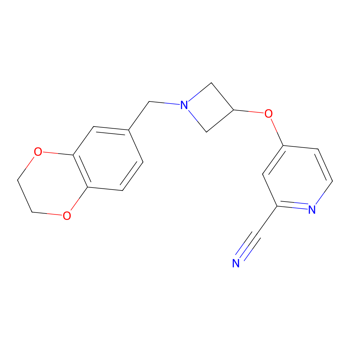 4-({1-[(2,3-Dihydro-1,4-benzodioxin-6-yl)methyl]azetidin-3-yl}oxy)pyridine-2-carbonitrile molecular structure, CAS 2877648-74-1