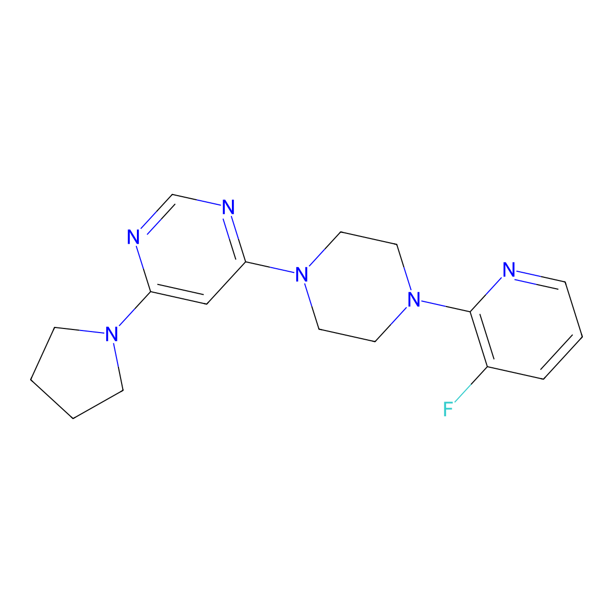 4-[4-(3-Fluoropyridin-2-yl)piperazin-1-yl]-6-(pyrrolidin-1-yl)pyrimidine molecular structure, CAS 2877648-76-3