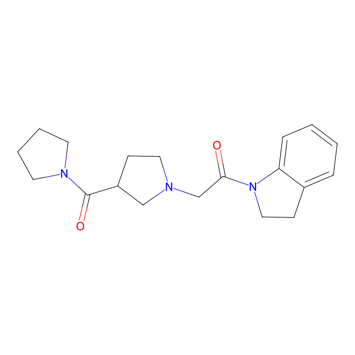 1-(2,3-dihydro-1H-indol-1-yl)-2-[3-(pyrrolidine-1-carbonyl)pyrrolidin-1-yl]ethan-1-one molecular structure, CAS 2877648-77-4