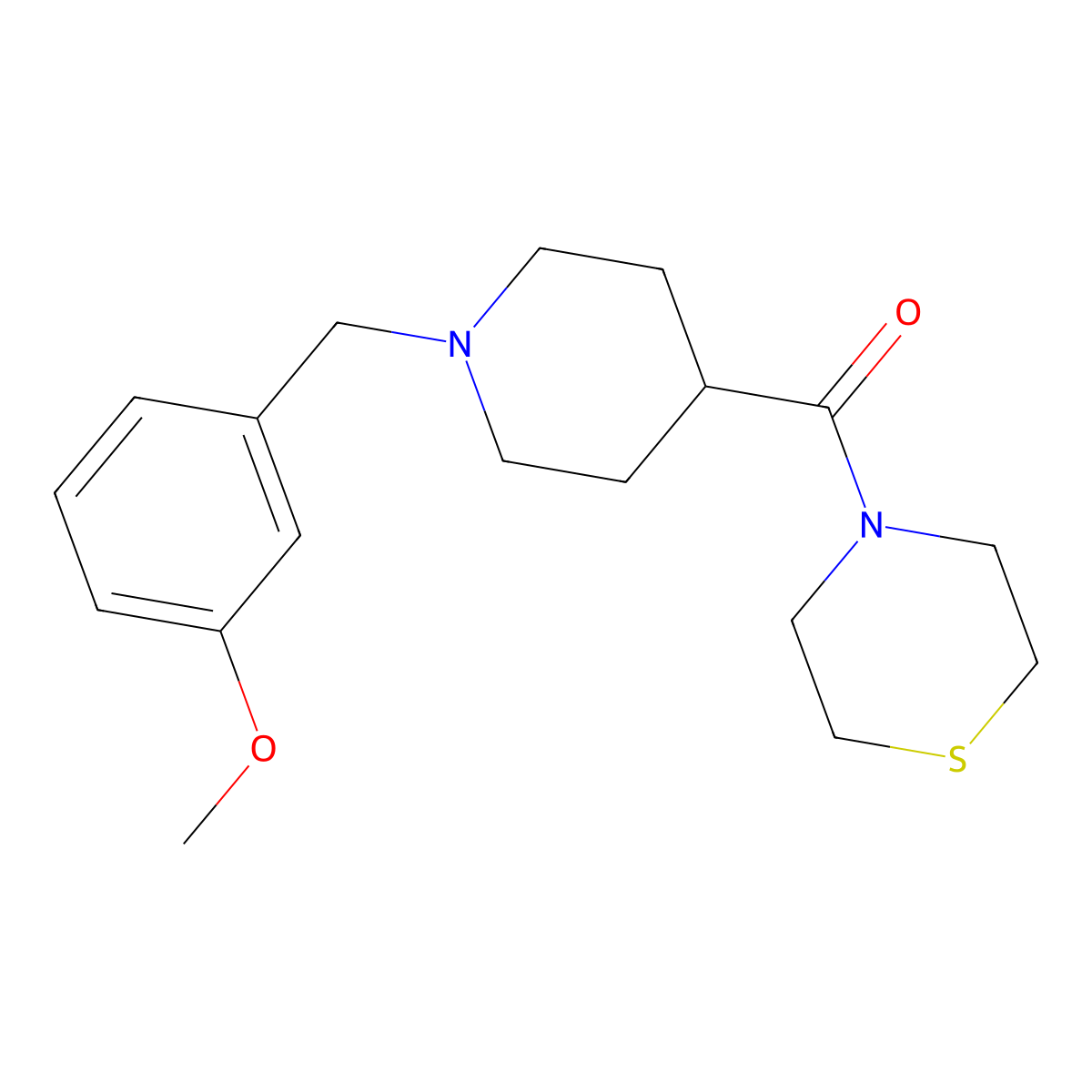 4-{1-[(3-Methoxyphenyl)methyl]piperidine-4-carbonyl}thiomorpholine molecular structure, CAS 2877648-78-5
