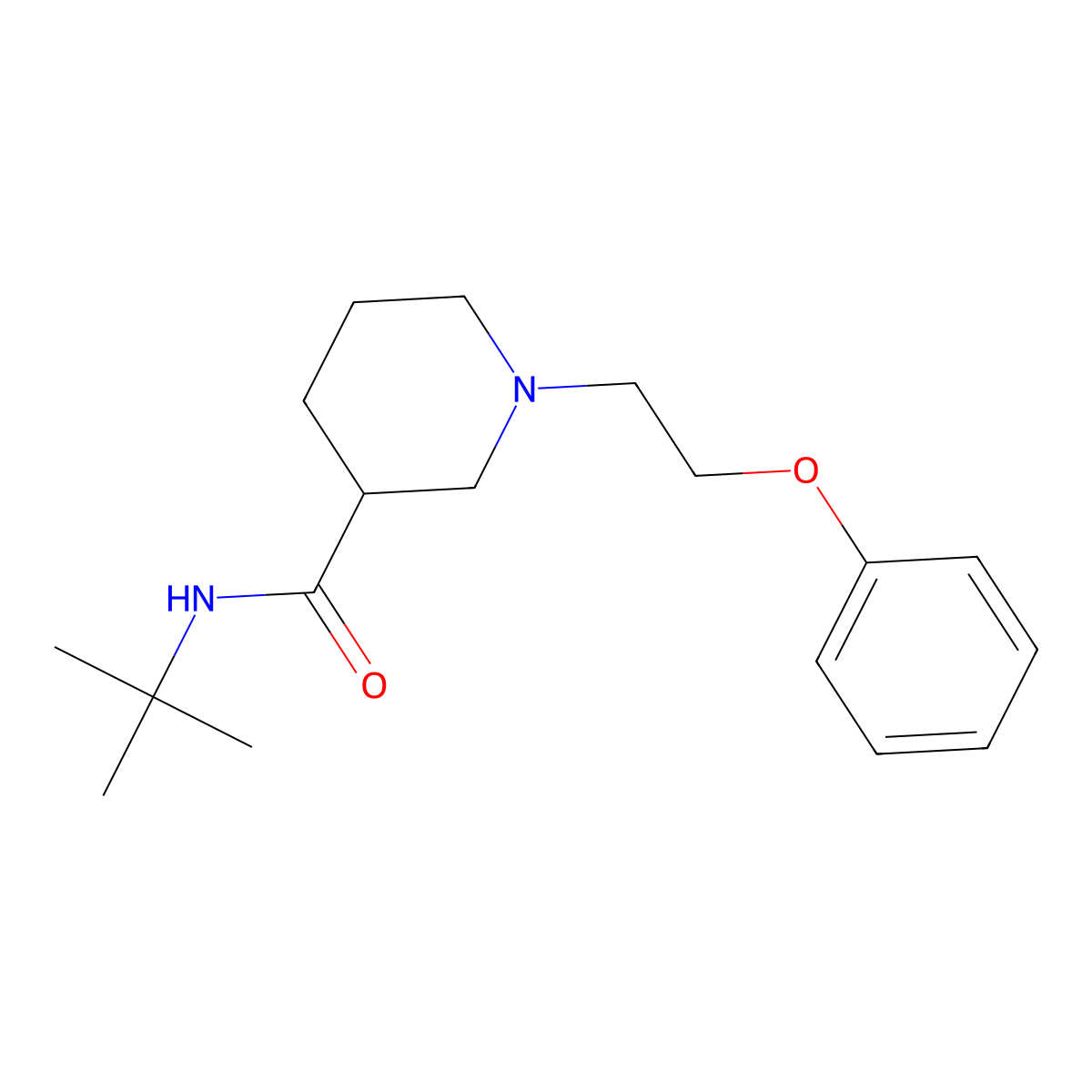 N-tert-butyl-1-(2-phenoxyethyl)piperidine-3-carboxamide molecular structure, CAS 2877648-82-1