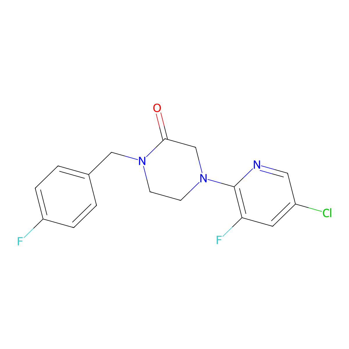 4-(5-Chloro-3-fluoropyridin-2-yl)-1-[(4-fluorophenyl)methyl]piperazin-2-one molecular structure, CAS 2877648-90-1