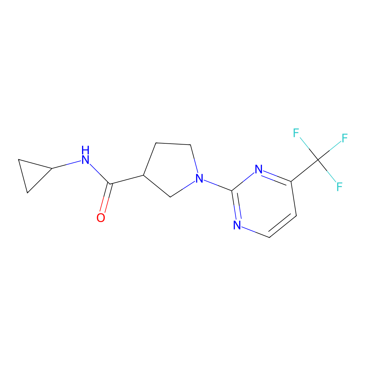 N-cyclopropyl-1-[4-(trifluoromethyl)pyrimidin-2-yl]pyrrolidine-3-carboxamide molecular structure, CAS 2877648-92-3