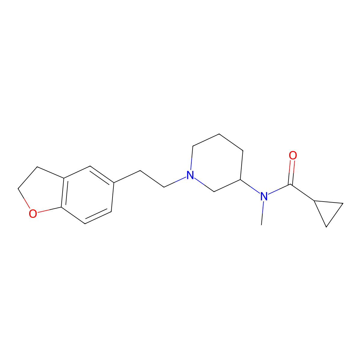 N-{1-[2-(2,3-dihydro-1-benzofuran-5-yl)ethyl]piperidin-3-yl}-N-methylcyclopropanecarboxamide molecular structure, CAS 2877648-93-4