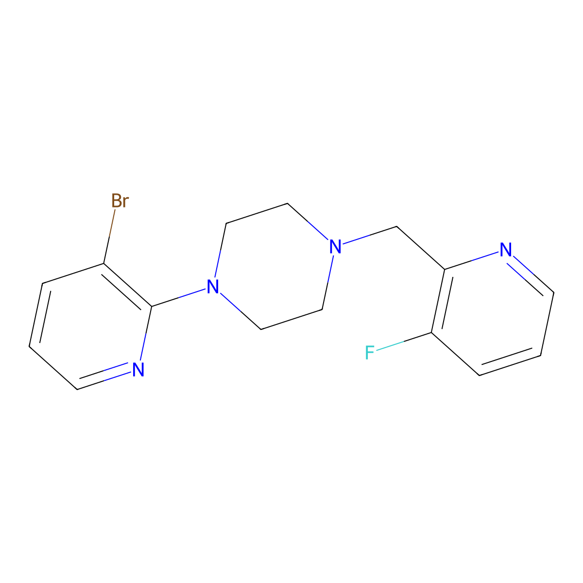 1-(3-Bromopyridin-2-yl)-4-[(3-fluoropyridin-2-yl)methyl]piperazine molecular structure, CAS 2877648-96-7