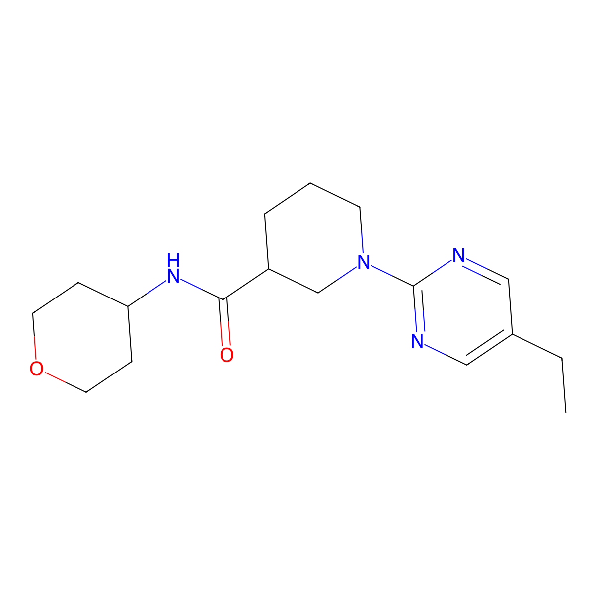 1-(5-ethylpyrimidin-2-yl)-N-(oxan-4-yl)piperidine-3-carboxamide molecular structure, CAS 2877649-20-0