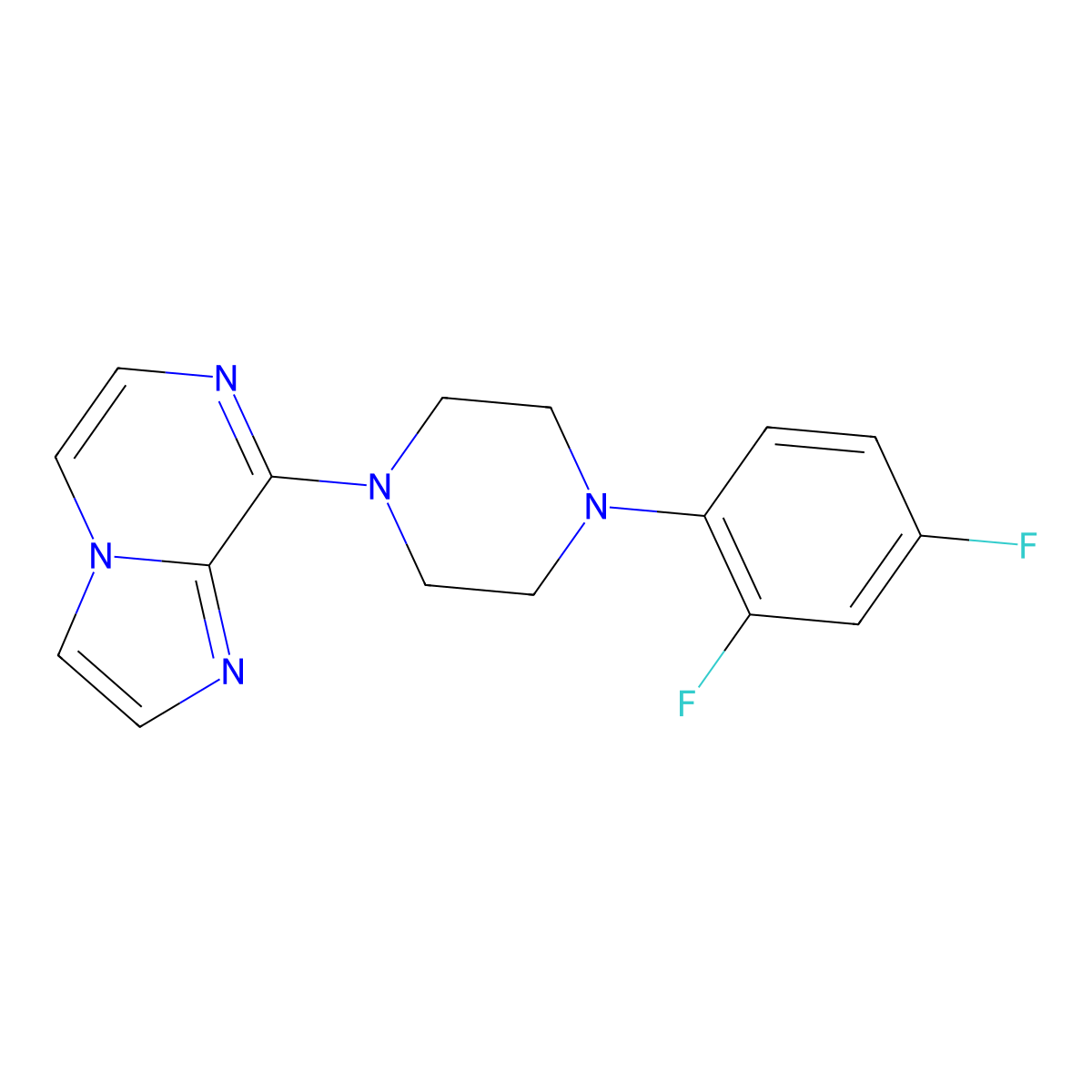 1-(2,4-Difluorophenyl)-4-{imidazo[1,2-a]pyrazin-8-yl}piperazine molecular structure, CAS 2877649-25-5