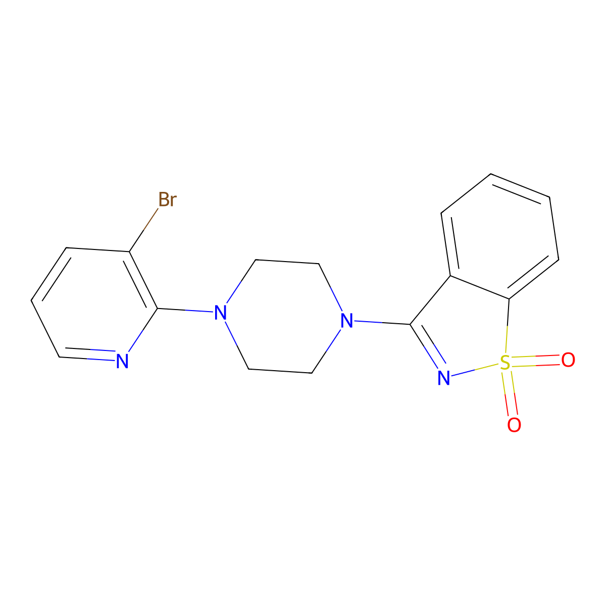 3-[4-(3-Bromo-2-pyridinyl)piperazin-1-yl]-1,2-benzothiazole 1,1-dioxide molecular structure, CAS 2877649-26-6