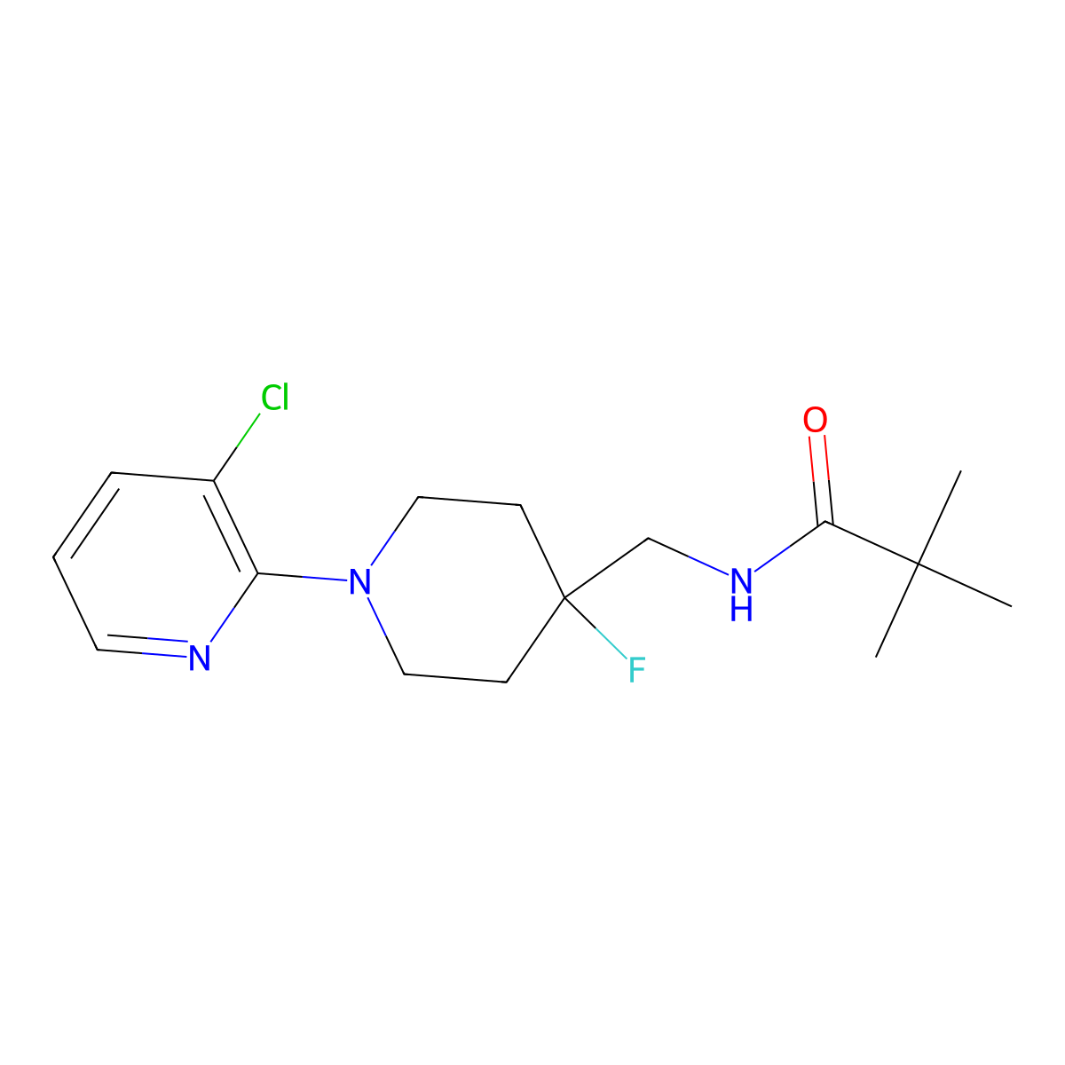N-{[1-(3-chloropyridin-2-yl)-4-fluoropiperidin-4-yl]methyl}-2,2-dimethylpropanamide molecular structure, CAS 2877649-30-2