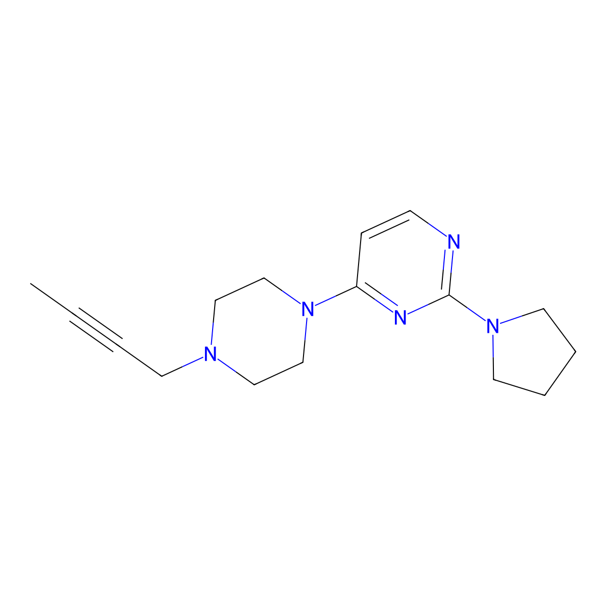 4-[4-(But-2-yn-1-yl)piperazin-1-yl]-2-(pyrrolidin-1-yl)pyrimidine molecular structure, CAS 2877649-31-3