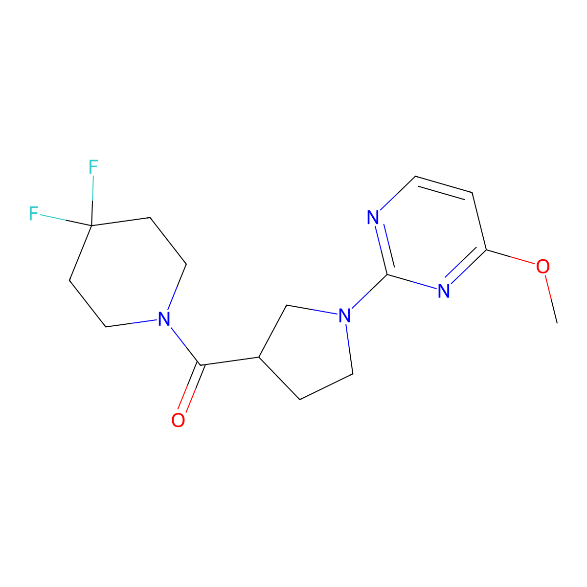 2-[3-(4,4-Difluoropiperidine-1-carbonyl)pyrrolidin-1-yl]-4-methoxypyrimidine molecular structure, CAS 2877649-32-4
