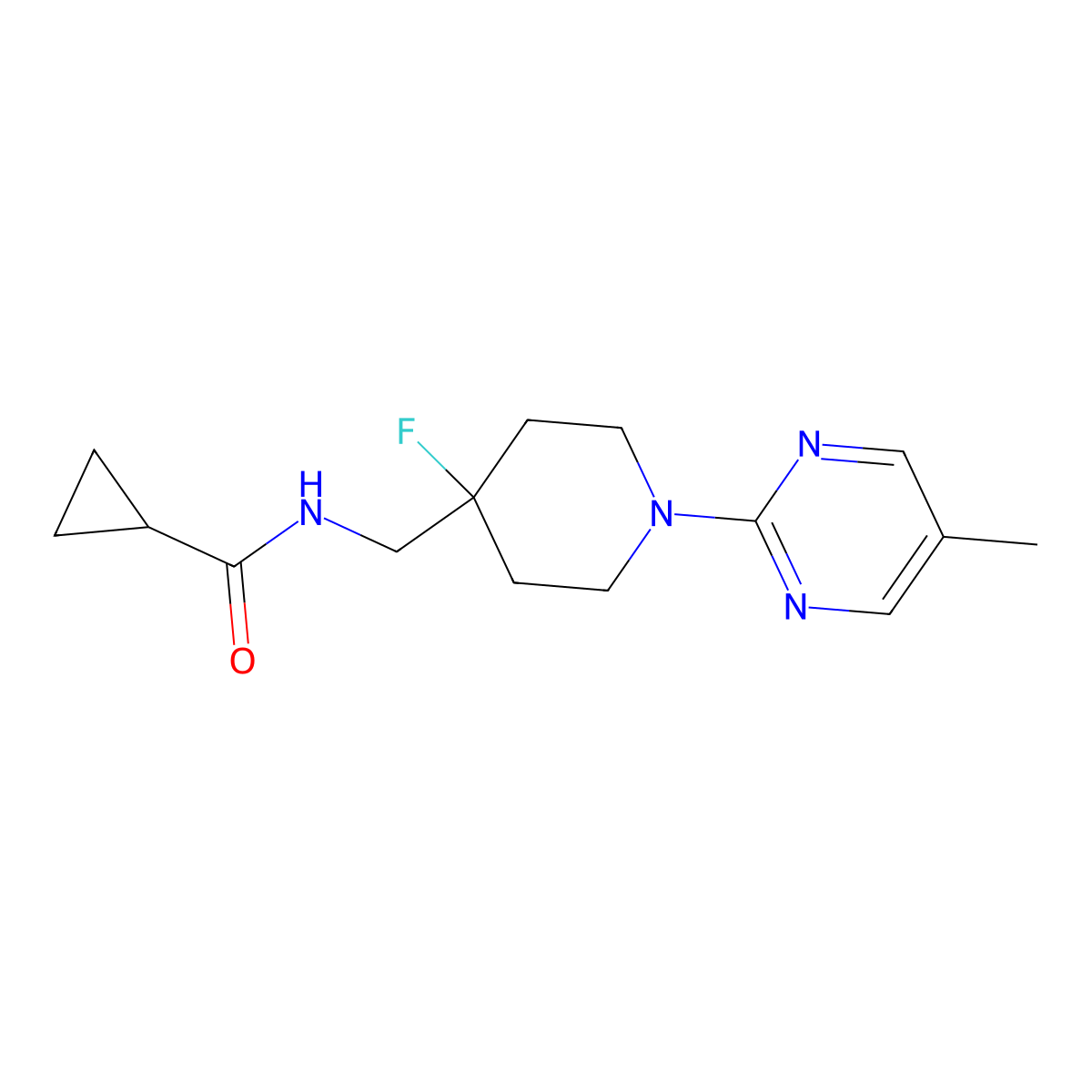 N-{[4-fluoro-1-(5-methylpyrimidin-2-yl)piperidin-4-yl]methyl}cyclopropanecarboxamide molecular structure, CAS 2877649-37-9