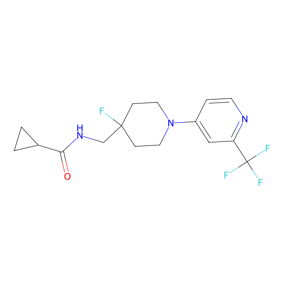 N-({4-fluoro-1-[2-(trifluoromethyl)pyridin-4-yl]piperidin-4-yl}methyl)cyclopropanecarboxamide molecular structure, CAS 2877649-39-1