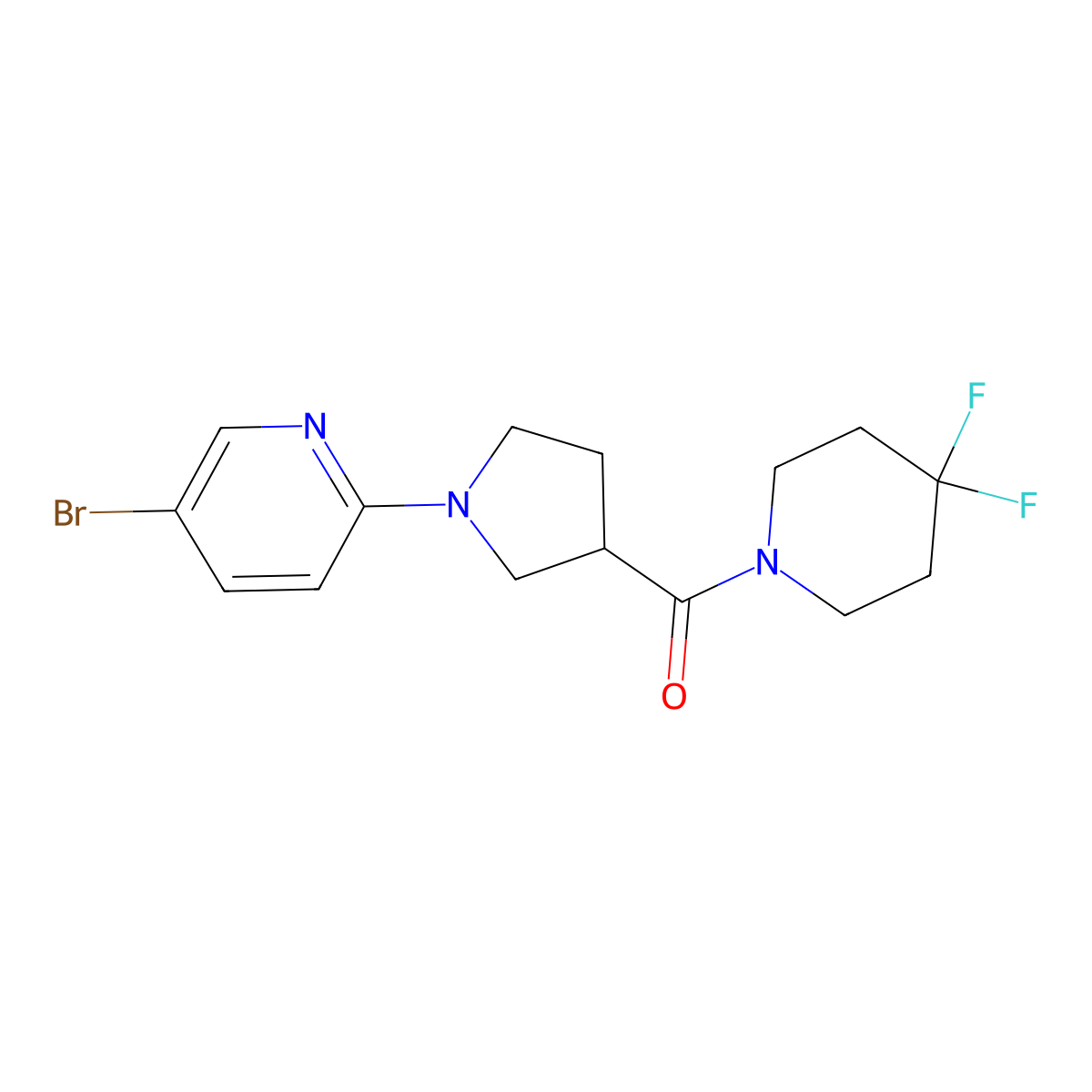 5-Bromo-2-[3-(4,4-difluoropiperidine-1-carbonyl)pyrrolidin-1-yl]pyridine molecular structure, CAS 2877649-42-6