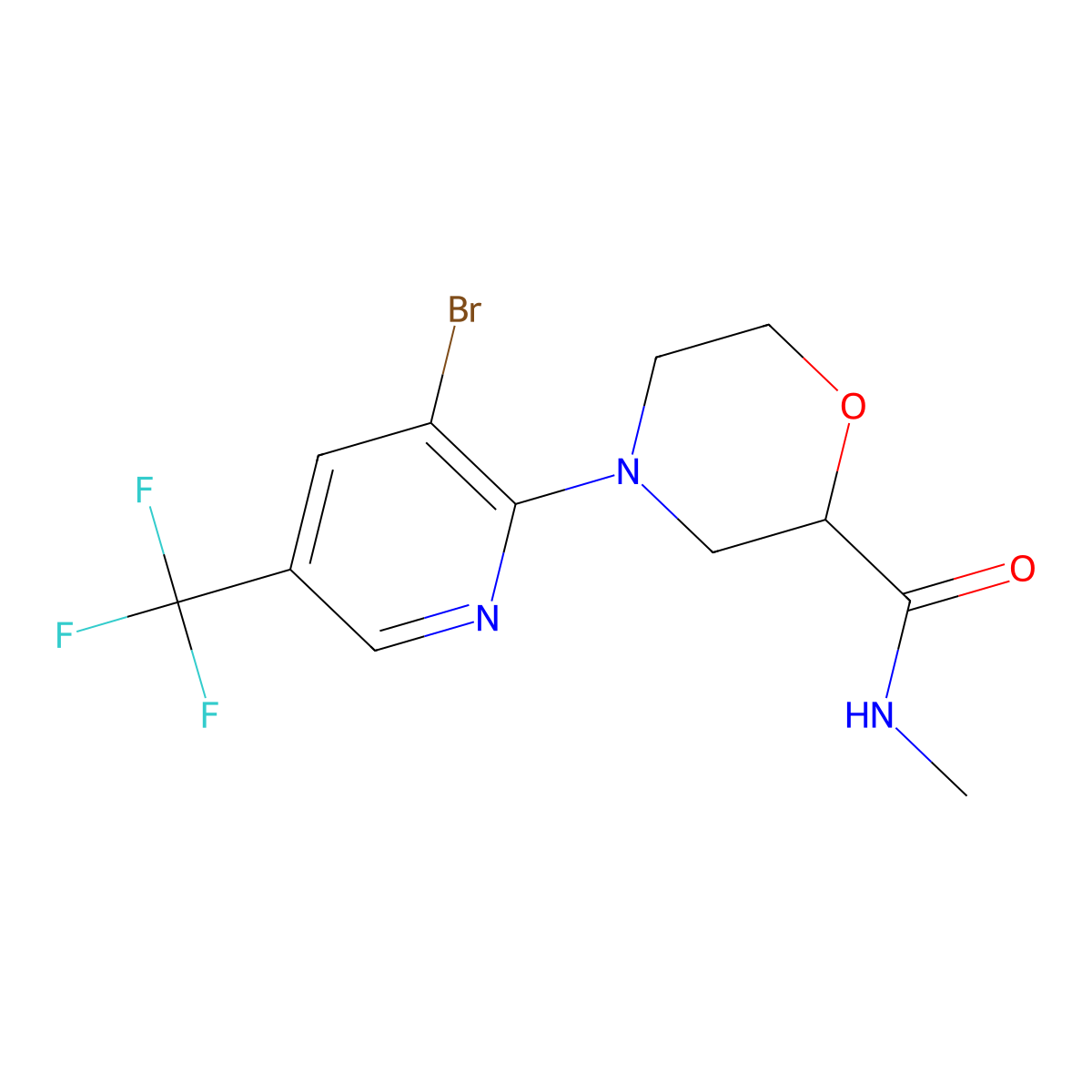 4-[3-bromo-5-(trifluoromethyl)pyridin-2-yl]-N-methylmorpholine-2-carboxamide molecular structure, CAS 2877649-43-7
