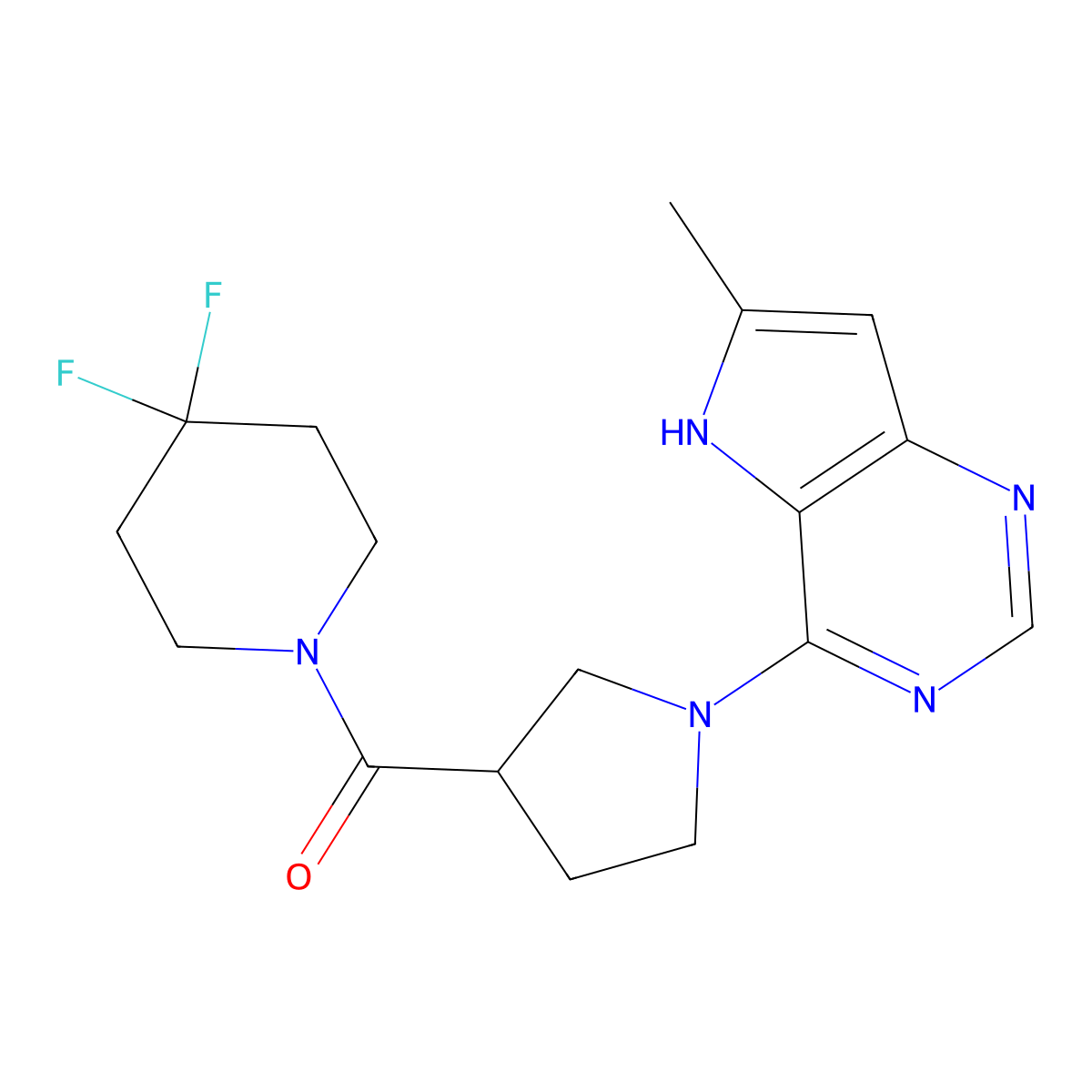 4,4-difluoro-1-(1-{6-methyl-5H-pyrrolo[3,2-d]pyrimidin-4-yl}pyrrolidine-3-carbonyl)piperidine molecular structure, CAS 2877649-48-2