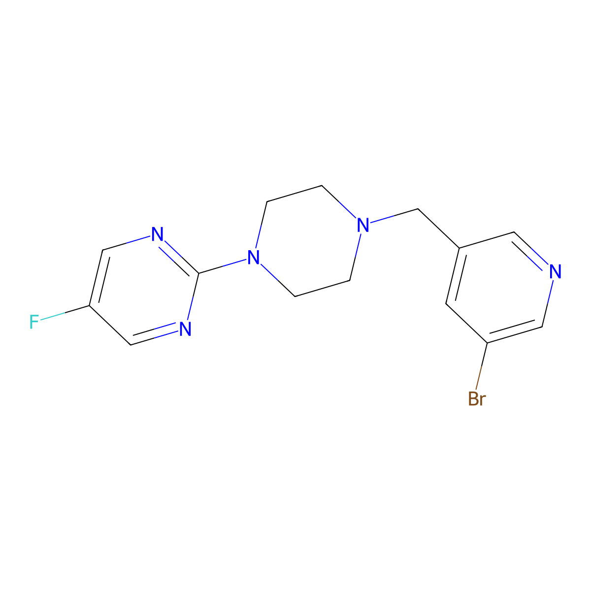 2-{4-[(5-Bromopyridin-3-yl)methyl]piperazin-1-yl}-5-fluoropyrimidine molecular structure, CAS 2877649-49-3