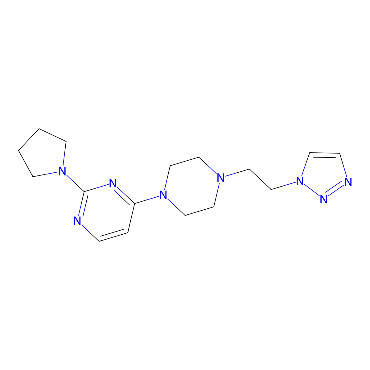 2-(pyrrolidin-1-yl)-4-{4-[2-(1H-1,2,3-triazol-1-yl)ethyl]piperazin-1-yl}pyrimidine molecular structure, CAS 2877649-56-2