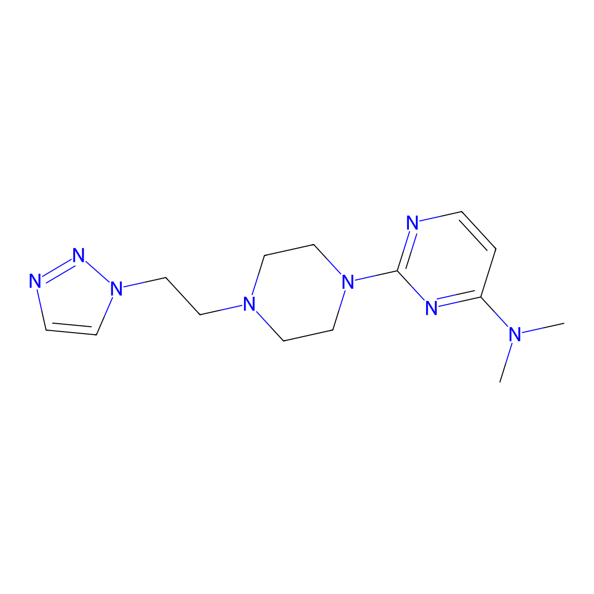 N,N-dimethyl-2-{4-[2-(1H-1,2,3-triazol-1-yl)ethyl]piperazin-1-yl}pyrimidin-4-amine molecular structure, CAS 2877649-58-4