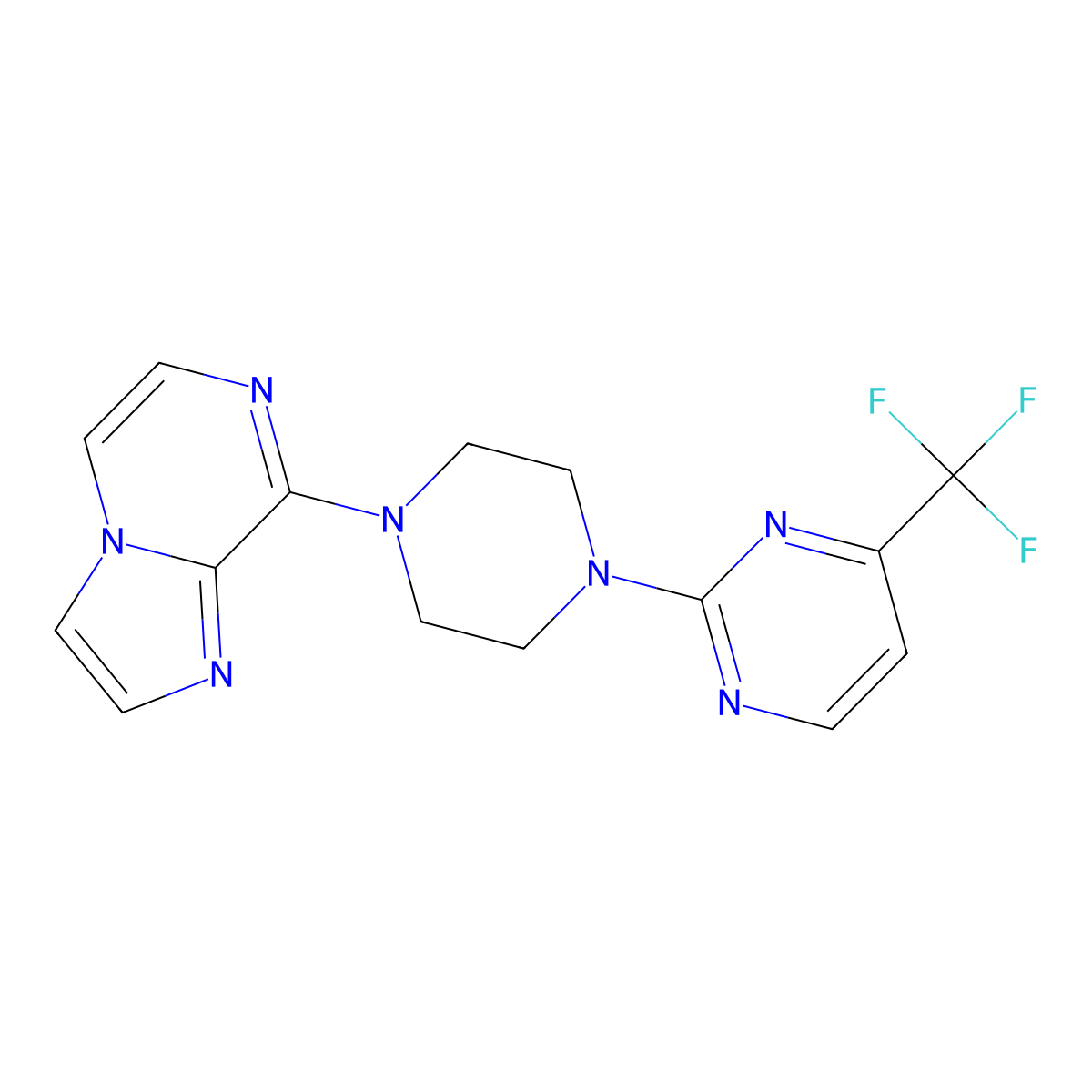 2-(4-{Imidazo[1,2-a]pyrazin-8-yl}piperazin-1-yl)-4-(trifluoromethyl)pyrimidine molecular structure, CAS 2877649-69-7