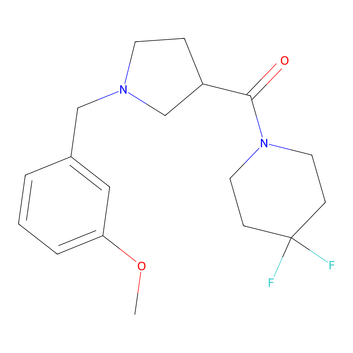 4,4-Difluoro-1-{1-[(3-methoxyphenyl)methyl]pyrrolidine-3-carbonyl}piperidine molecular structure, CAS 2877649-74-4