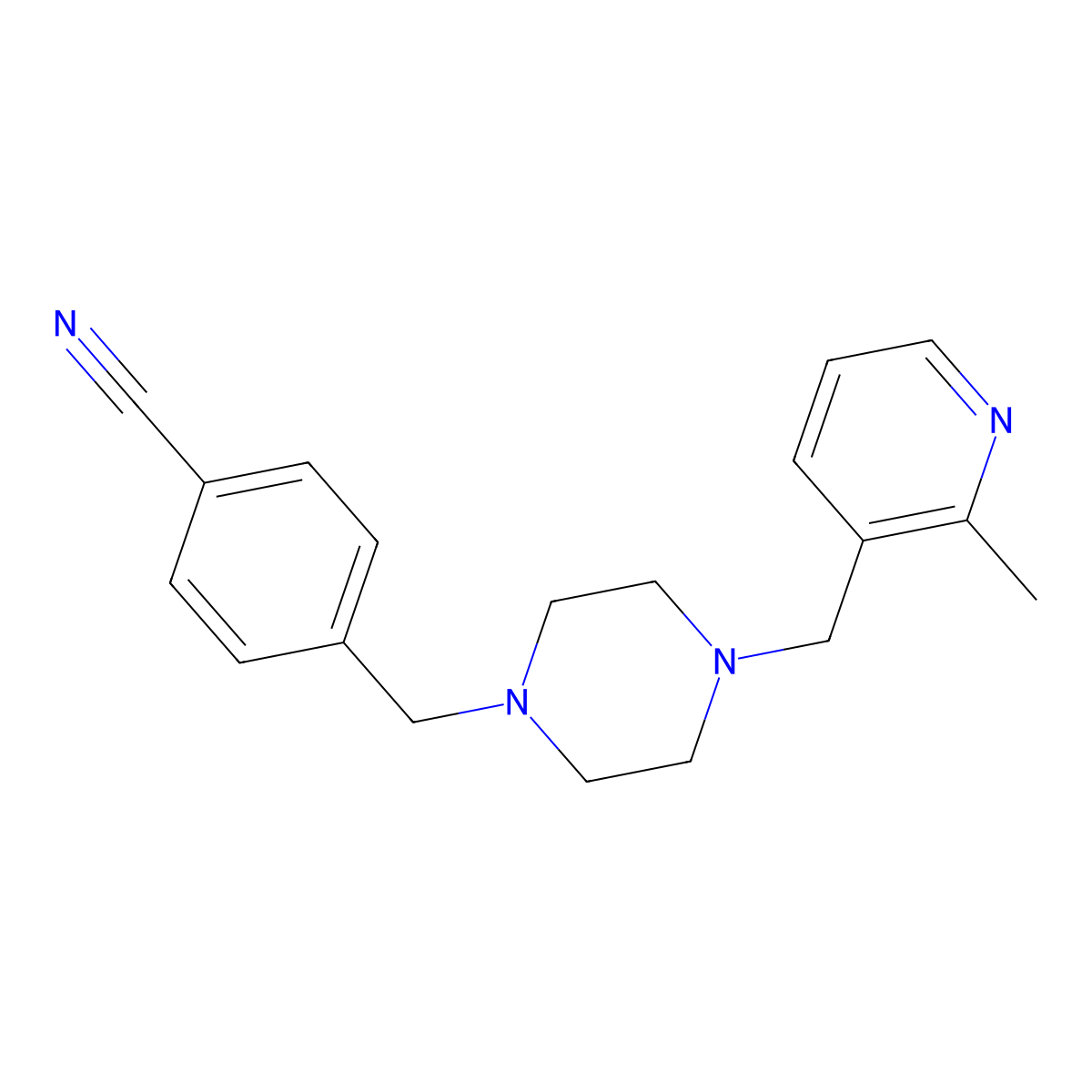 4-({4-[(2-Methylpyridin-3-yl)methyl]piperazin-1-yl}methyl)benzonitrile molecular structure, CAS 2877649-84-6