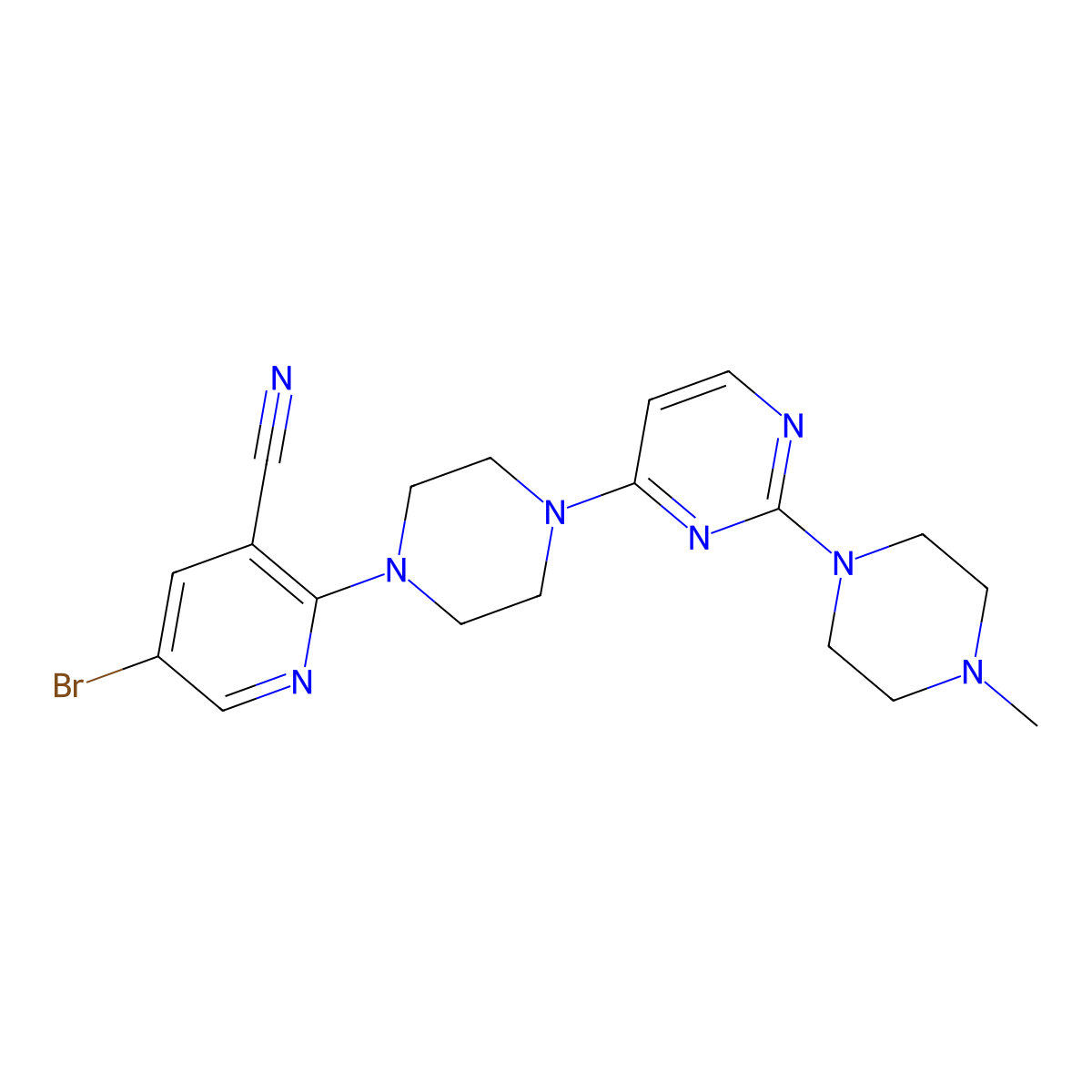 5-Bromo-2-{4-[2-(4-methylpiperazin-1-yl)pyrimidin-4-yl]piperazin-1-yl}pyridine-3-carbonitrile molecular structure, CAS 2877649-89-1